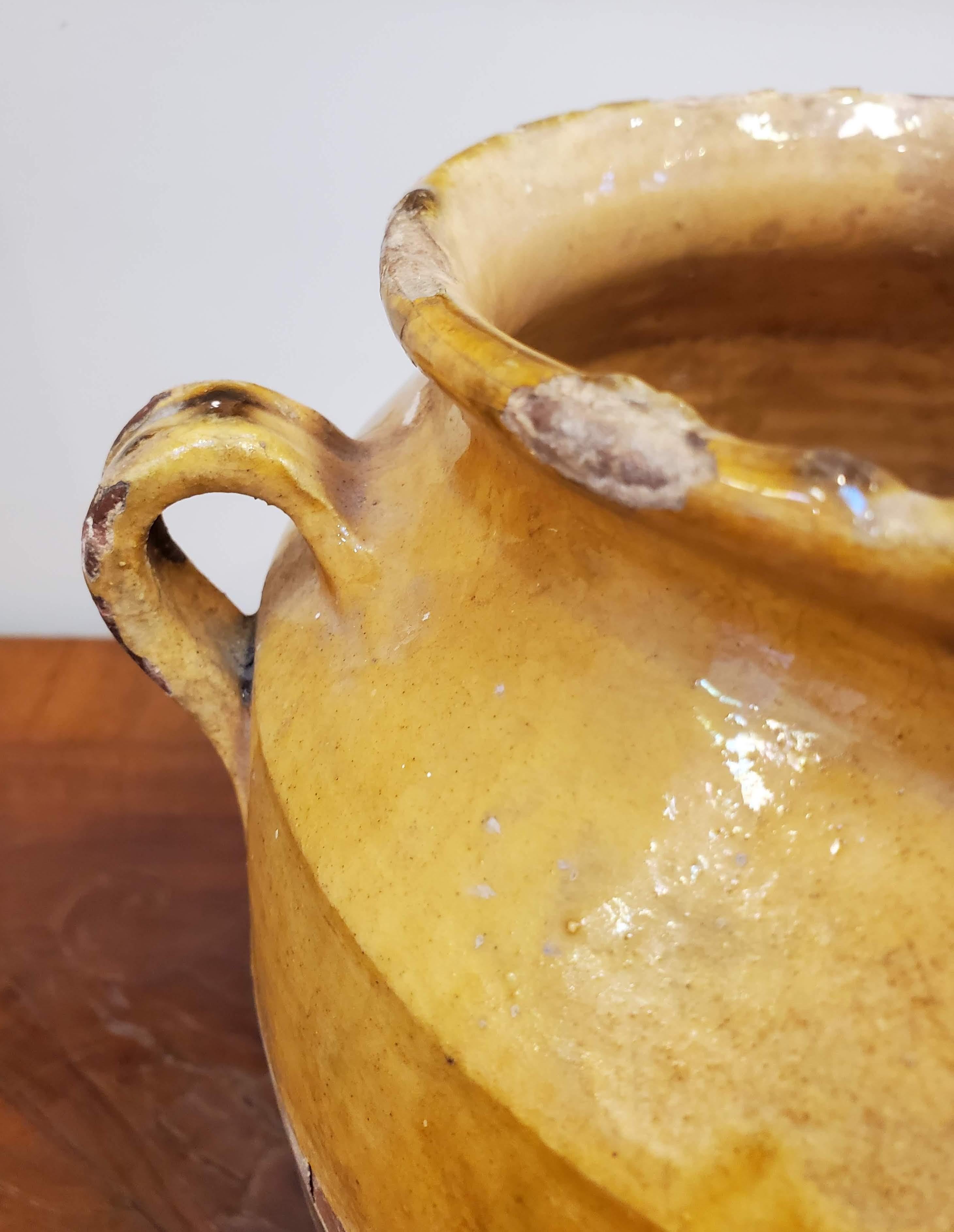 Late 19th Century French Provincial Yellow Glazed Terra Cotta Confit Pot 5