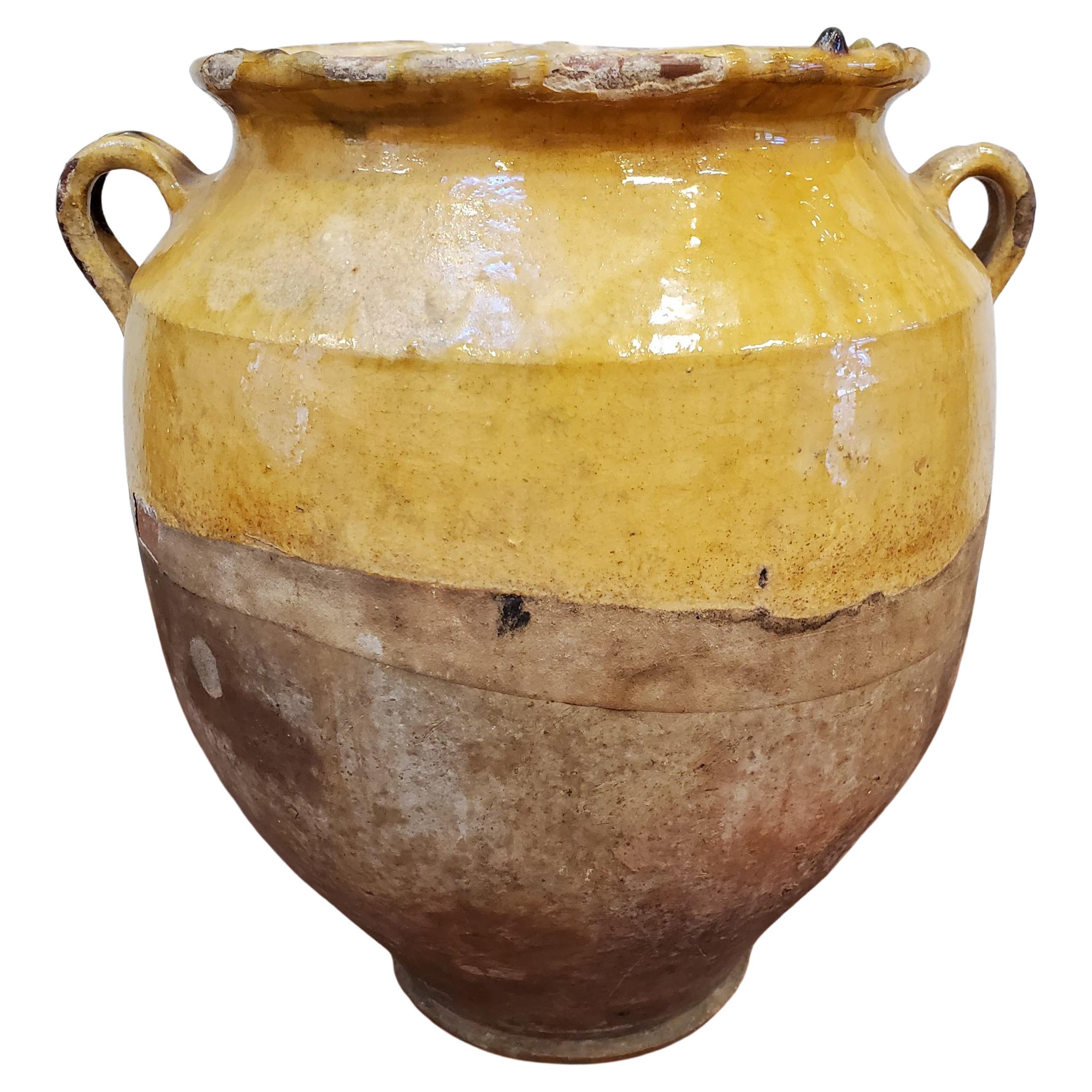 Late 19th Century French Provincial Yellow Glazed Terra Cotta Confit Pot