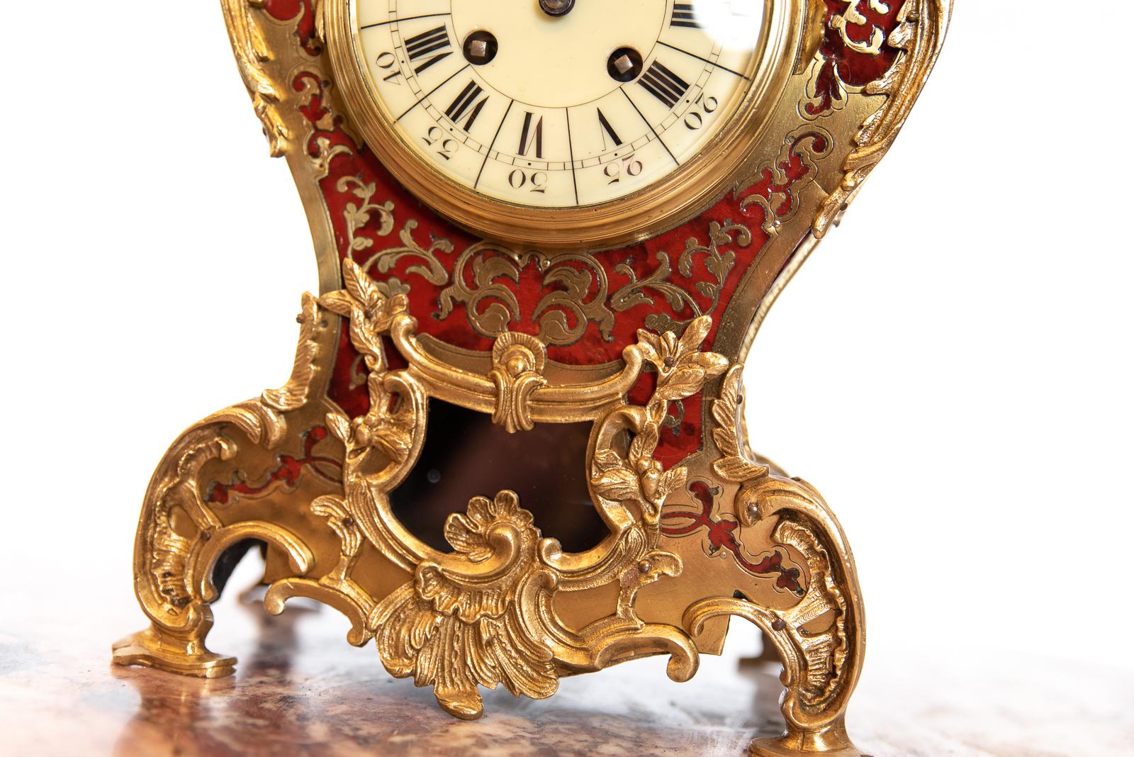 Late Victorian Late 19th Century, French Red Tortoise Shell Mantel Clock For Sale