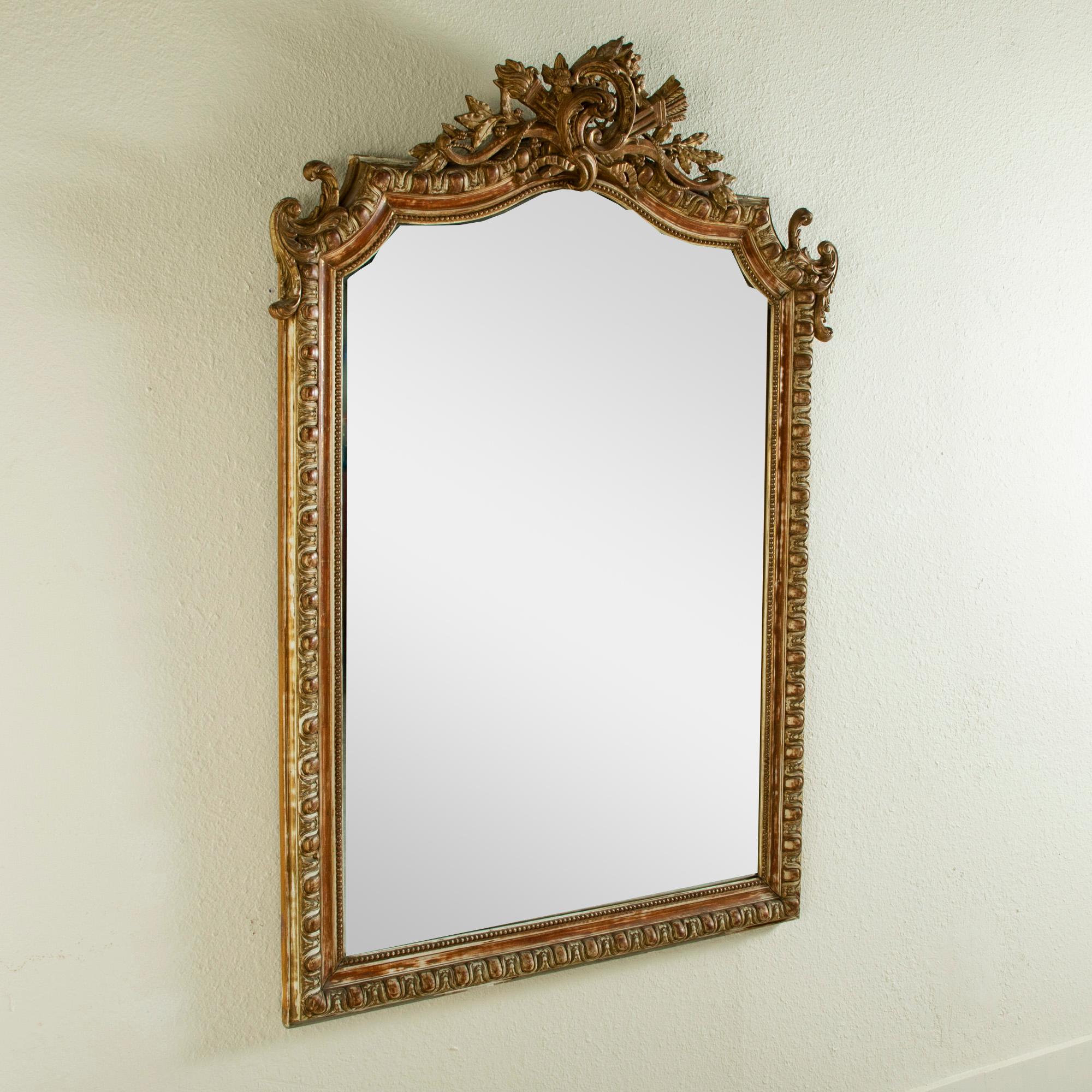Mercury Glass Late 19th Century French Regency Style Gilt Wood Mirror with Beveled Glass For Sale