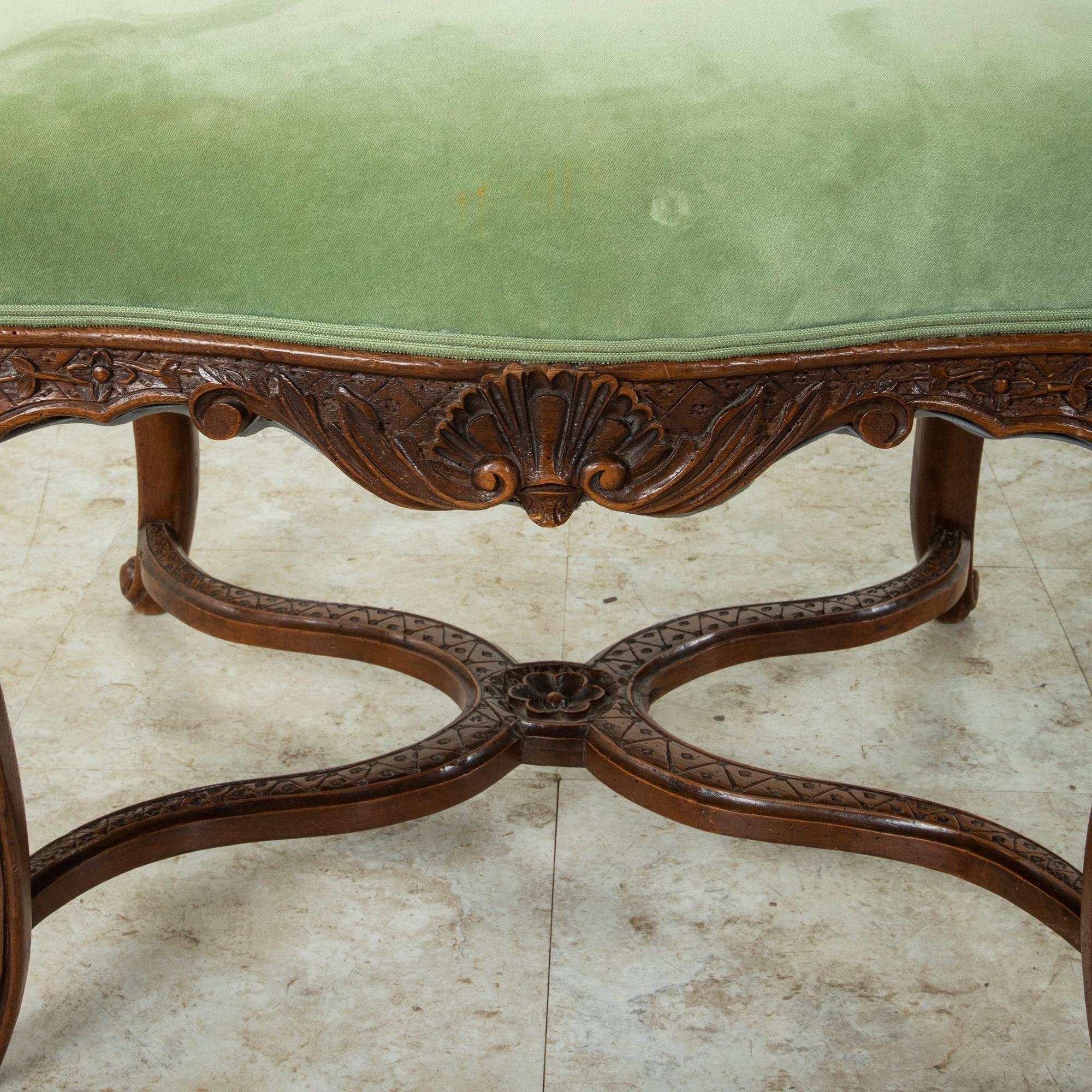Late 19th Century French Regency Style Hand Carved Oak Ottoman or Vanity Bench 3