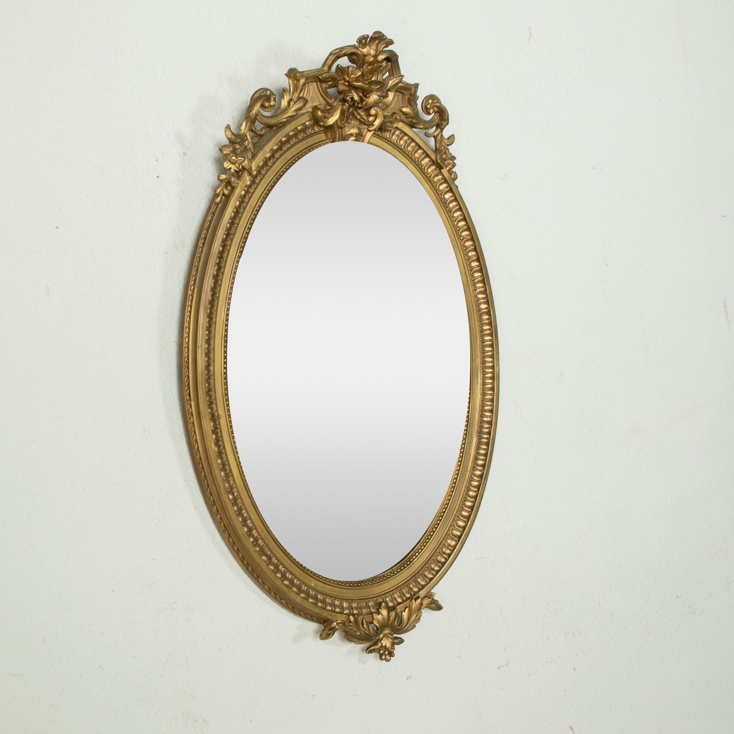 Late 19th Century French Regency Style Oval Gilt Wood Wall Mirror 1