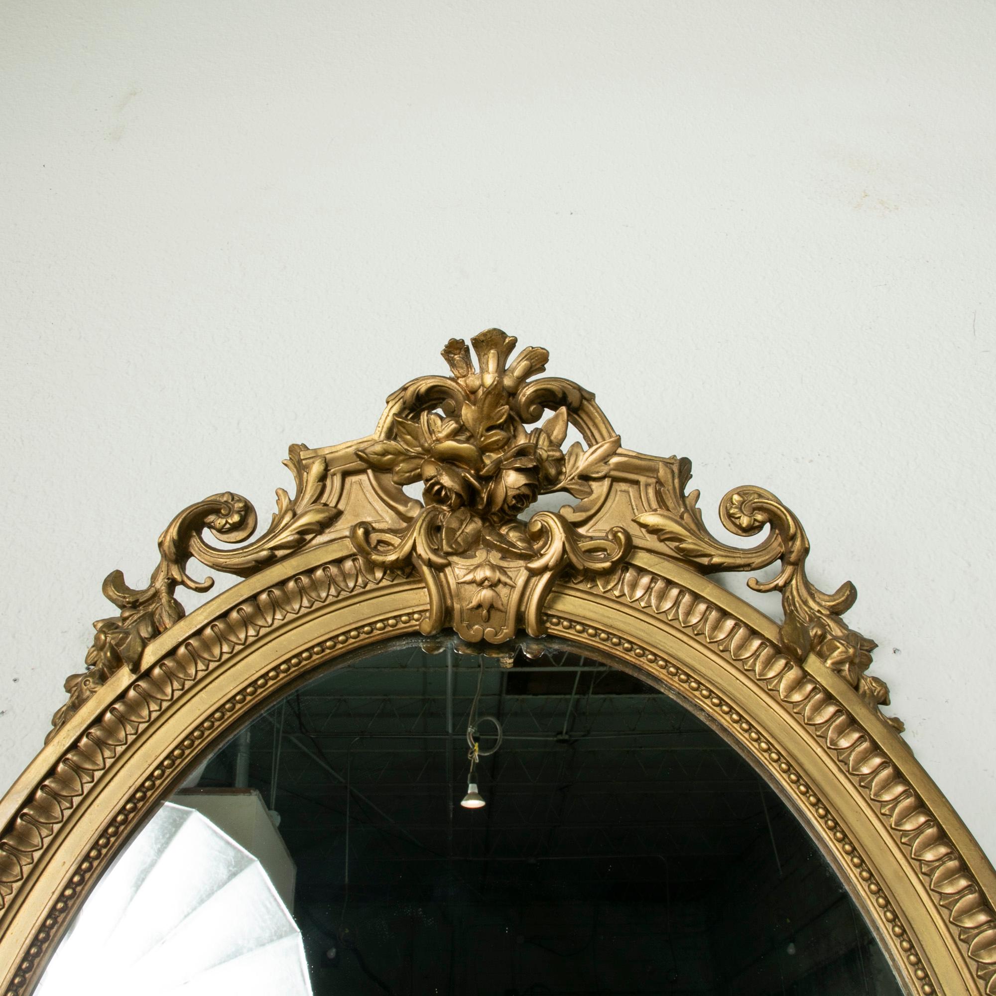 Late 19th Century French Regency Style Oval Gilt Wood Wall Mirror 2