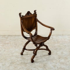 Late 19th Century French Renaissance Style Hand Carved Walnut Dagobert Chair