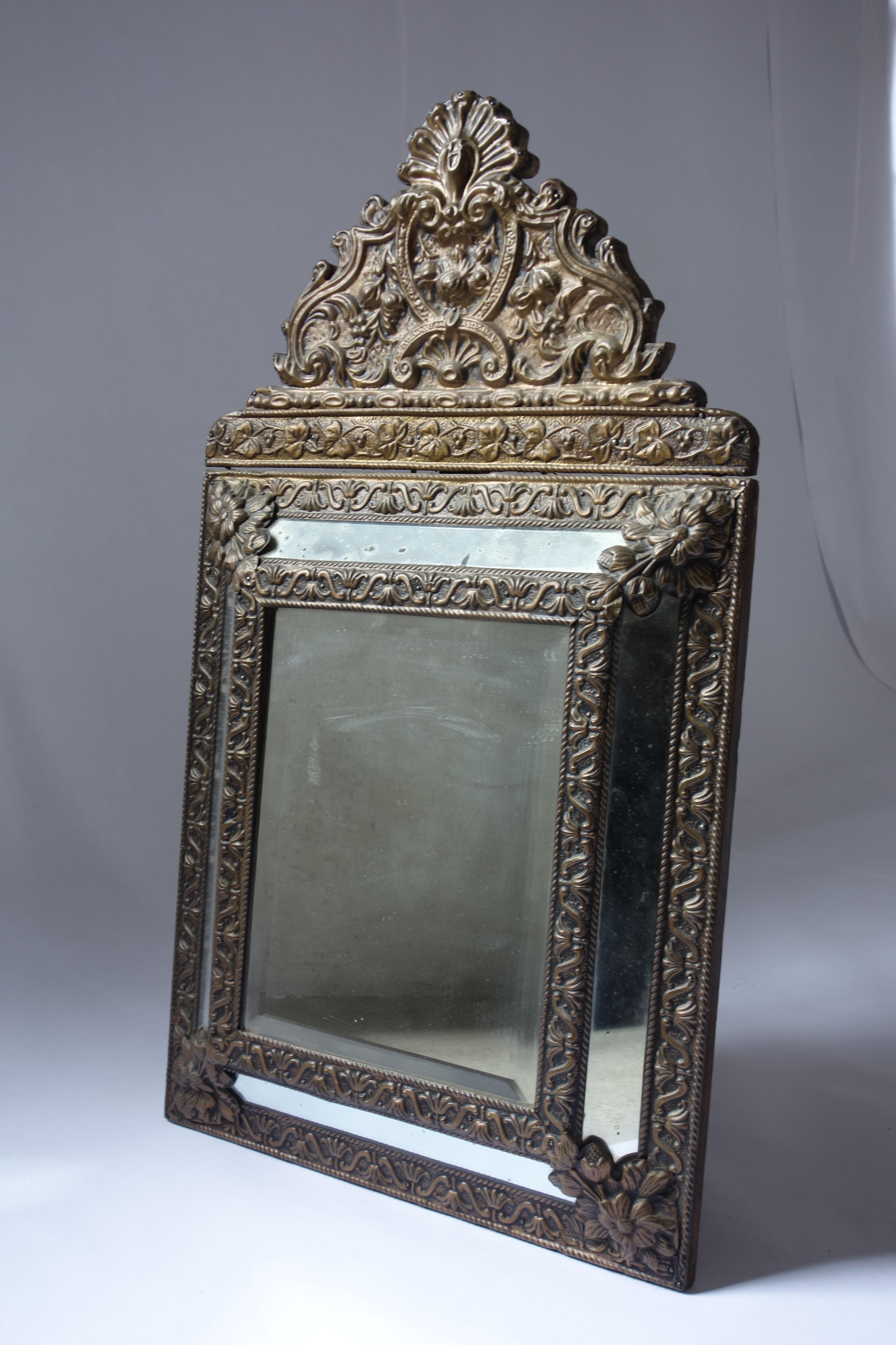 Brass Late 19th Century French Repoussé Mirror For Sale