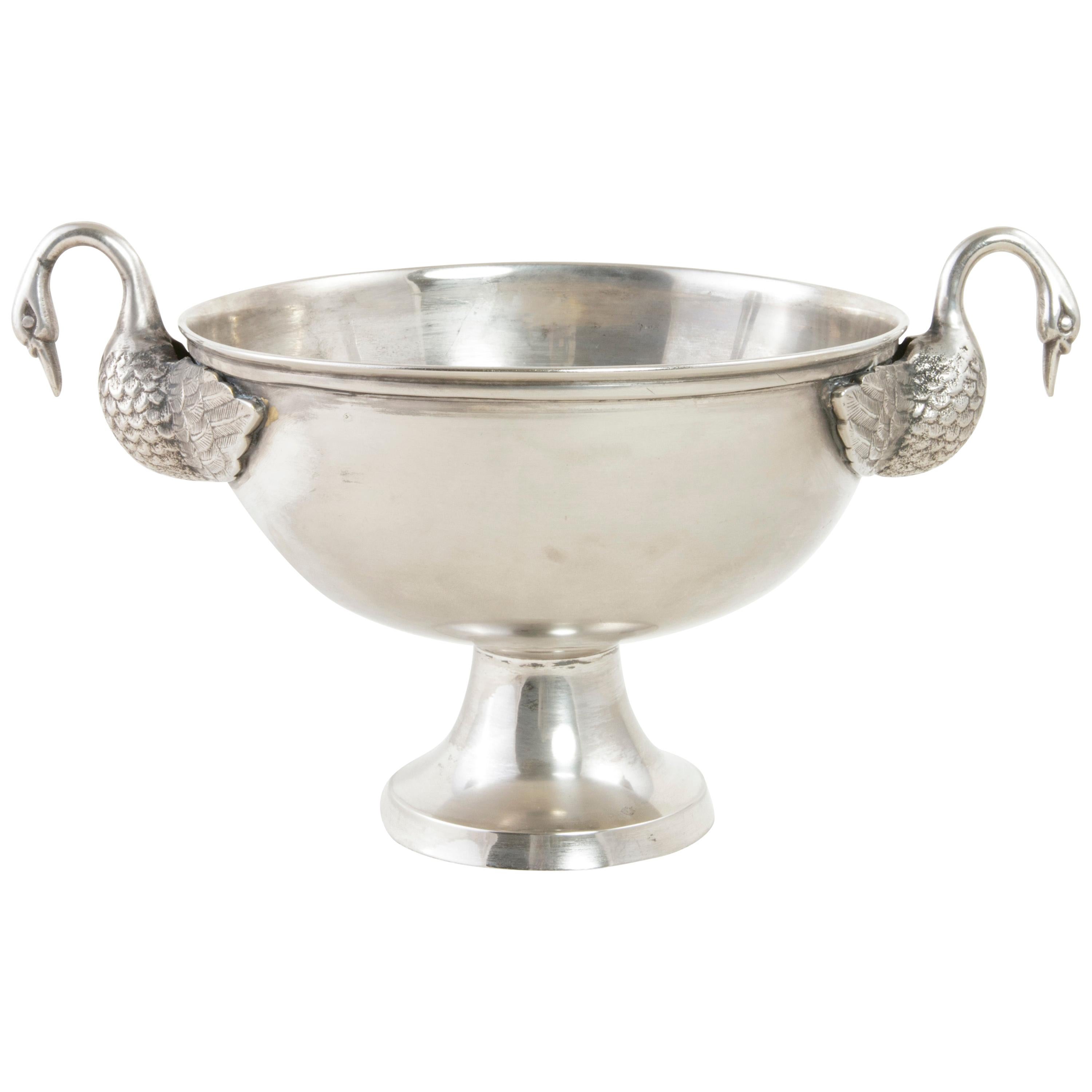 Late 19th Century French Restauration Style Silver Plate Ice Bucket with Swans