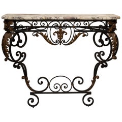 Late 19th Century French Rococo Revival Iron Console with Marble Top