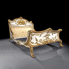 Late 19th Century French Rococo Style Painted and Parcel Gilt King Size Bed