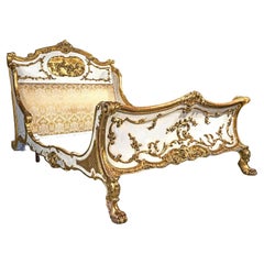 Late 19th Century French Rococo Style Painted and Parcel Gilt King Size Bed