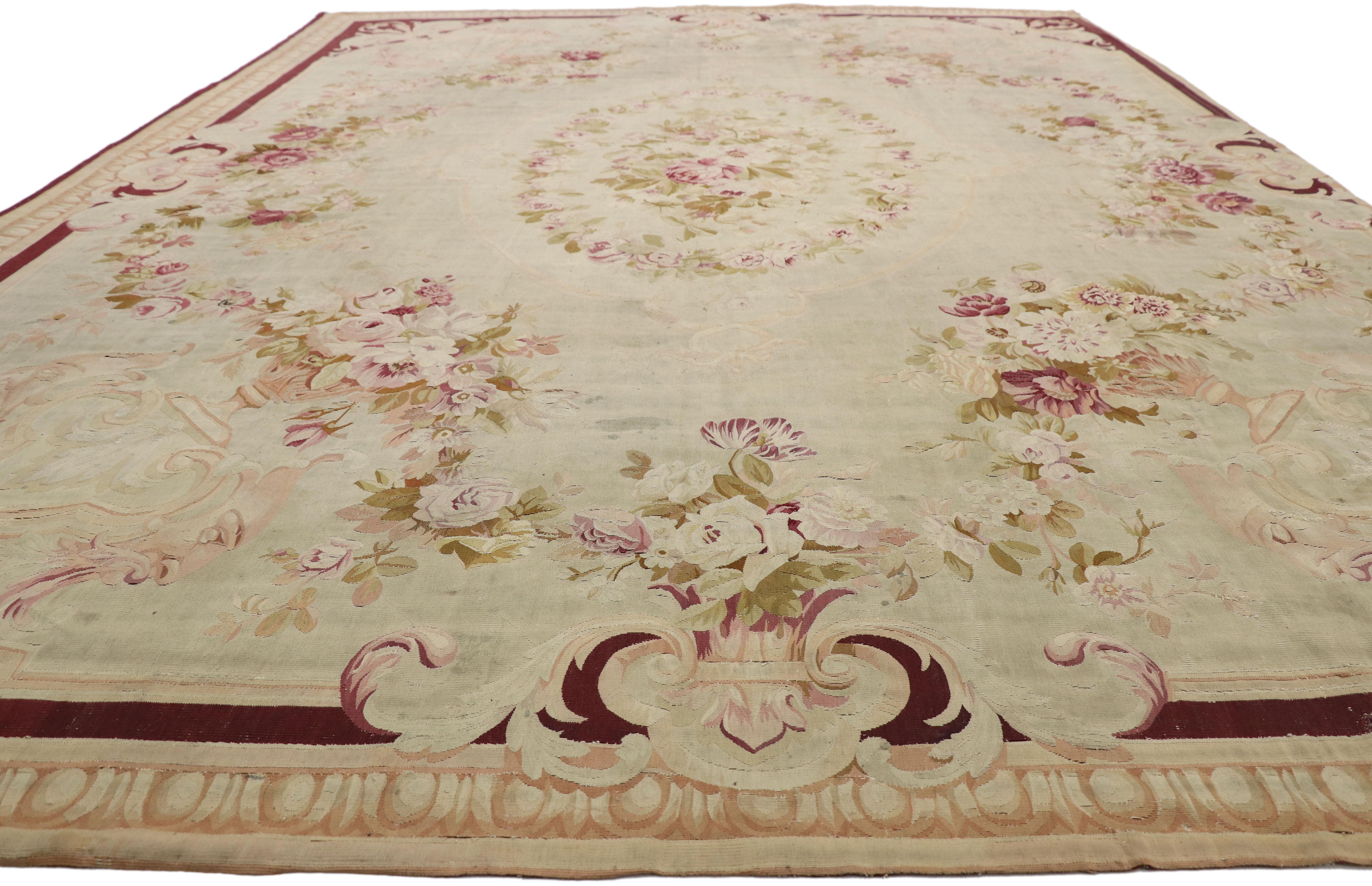 Hand-Woven Late 19th Century French Romanticism Antique Aubusson Rug