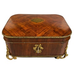 Antique Late 19th Century French Rosewood Jewelry Box with Great Ormolu Feet and Trim 