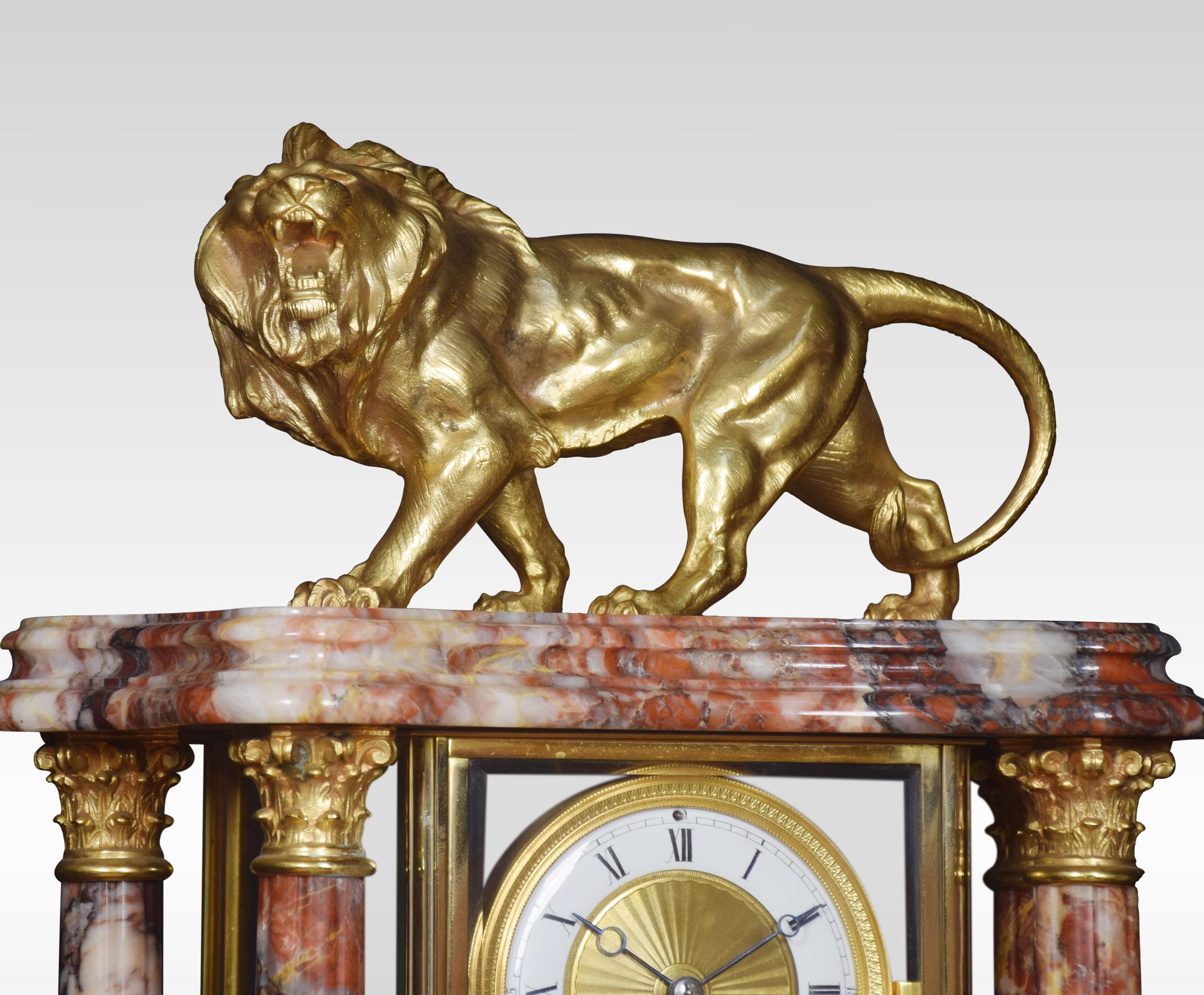 Late 19th Century French Rouge Marble Four Glass Clock Set In Good Condition In Cheshire, GB