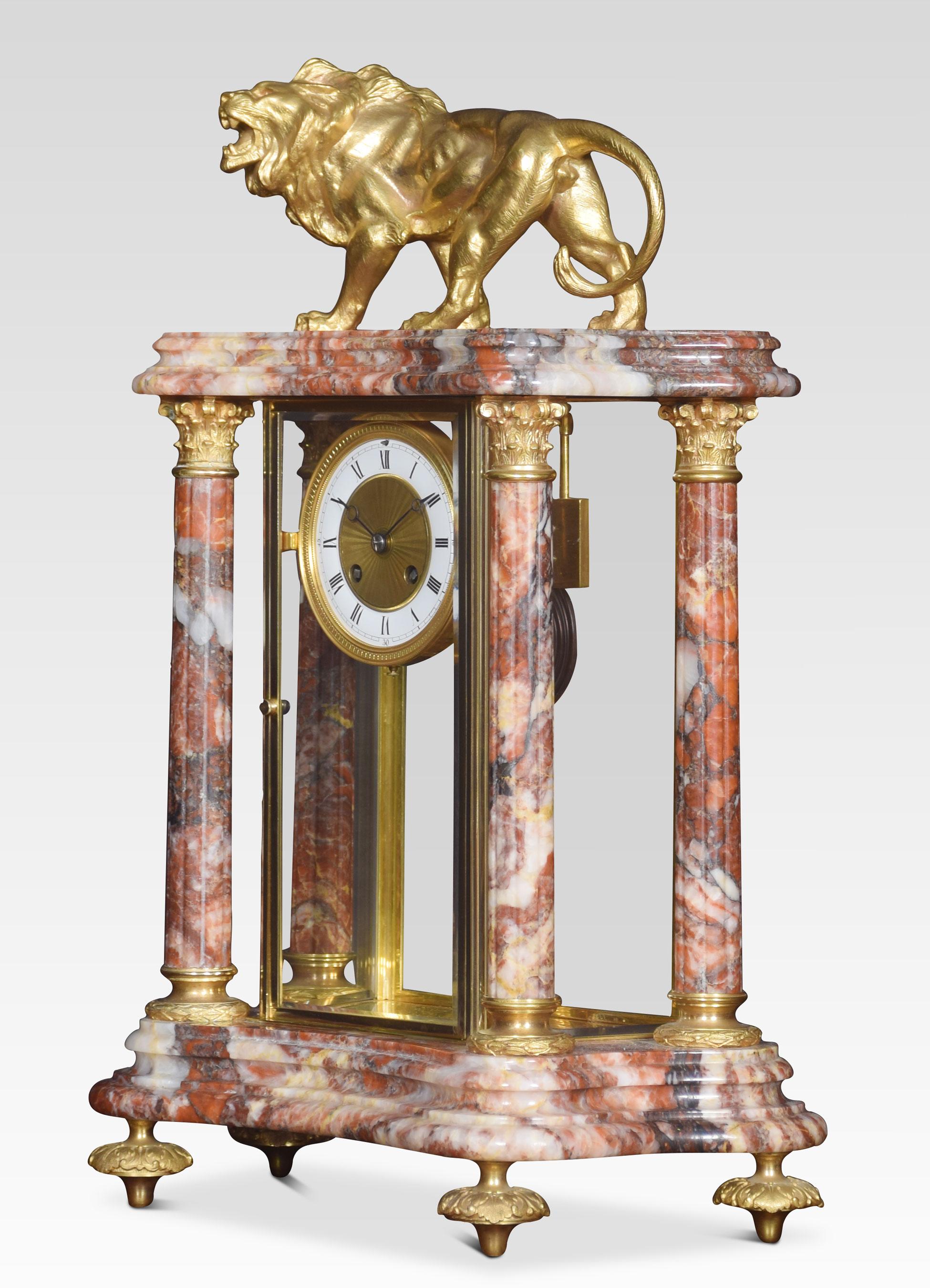 Late 19th Century French Rouge Marble Four Glass Clock Set For Sale 1