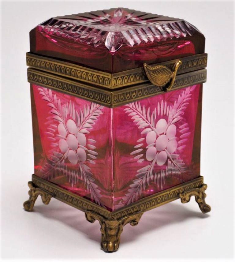 Victorian Late 19th Century French Ruby to Clear Cut Crystal Bronze-Mounted Box