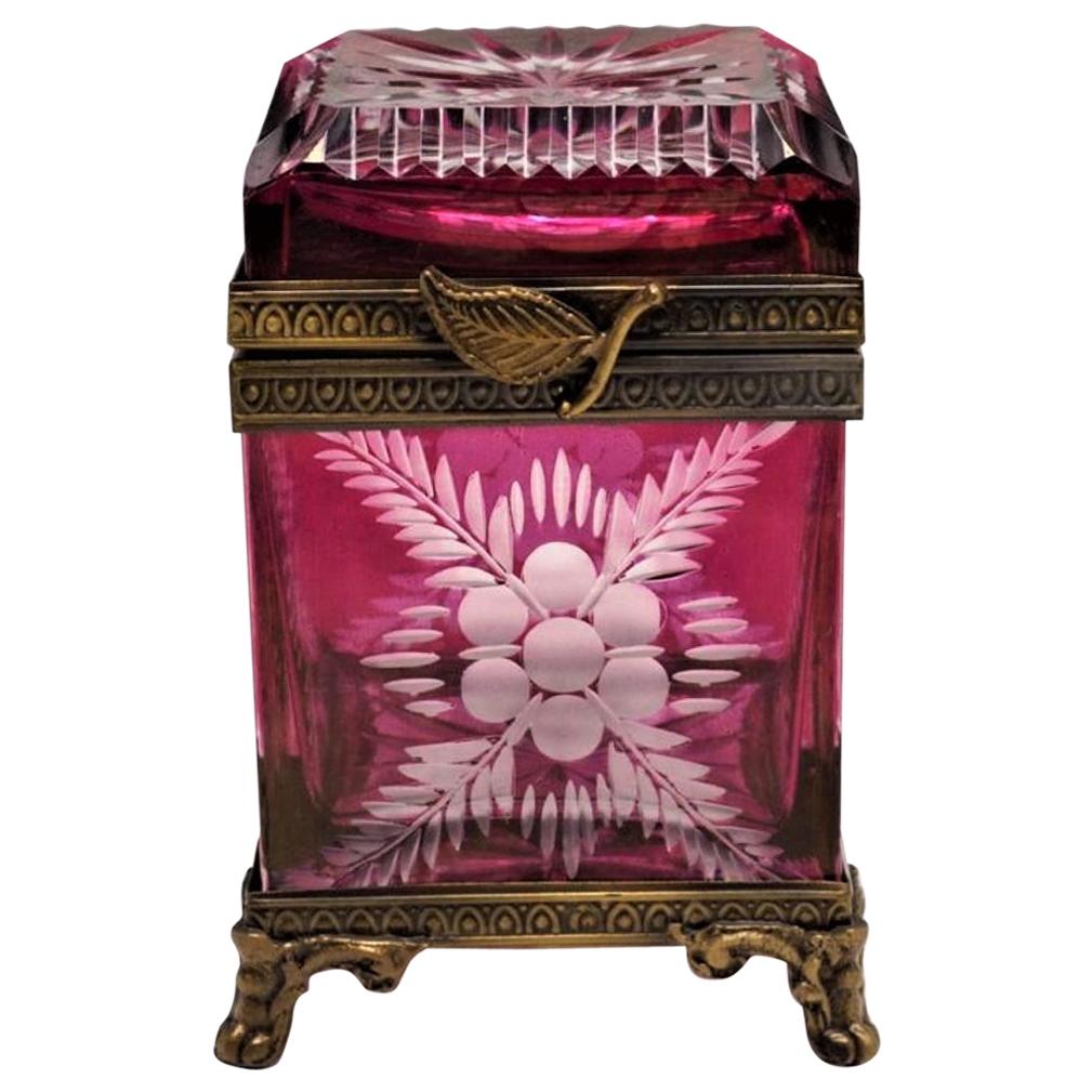 Late 19th Century French Ruby to Clear Cut Crystal Bronze-Mounted Box