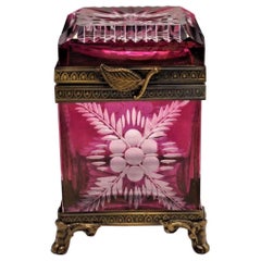 Late 19th Century French Ruby to Clear Cut Crystal Bronze-Mounted Box