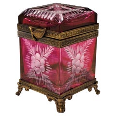 Late 19th Century French Ruby to Clear Cut Crystal Bronze-Mounted Box