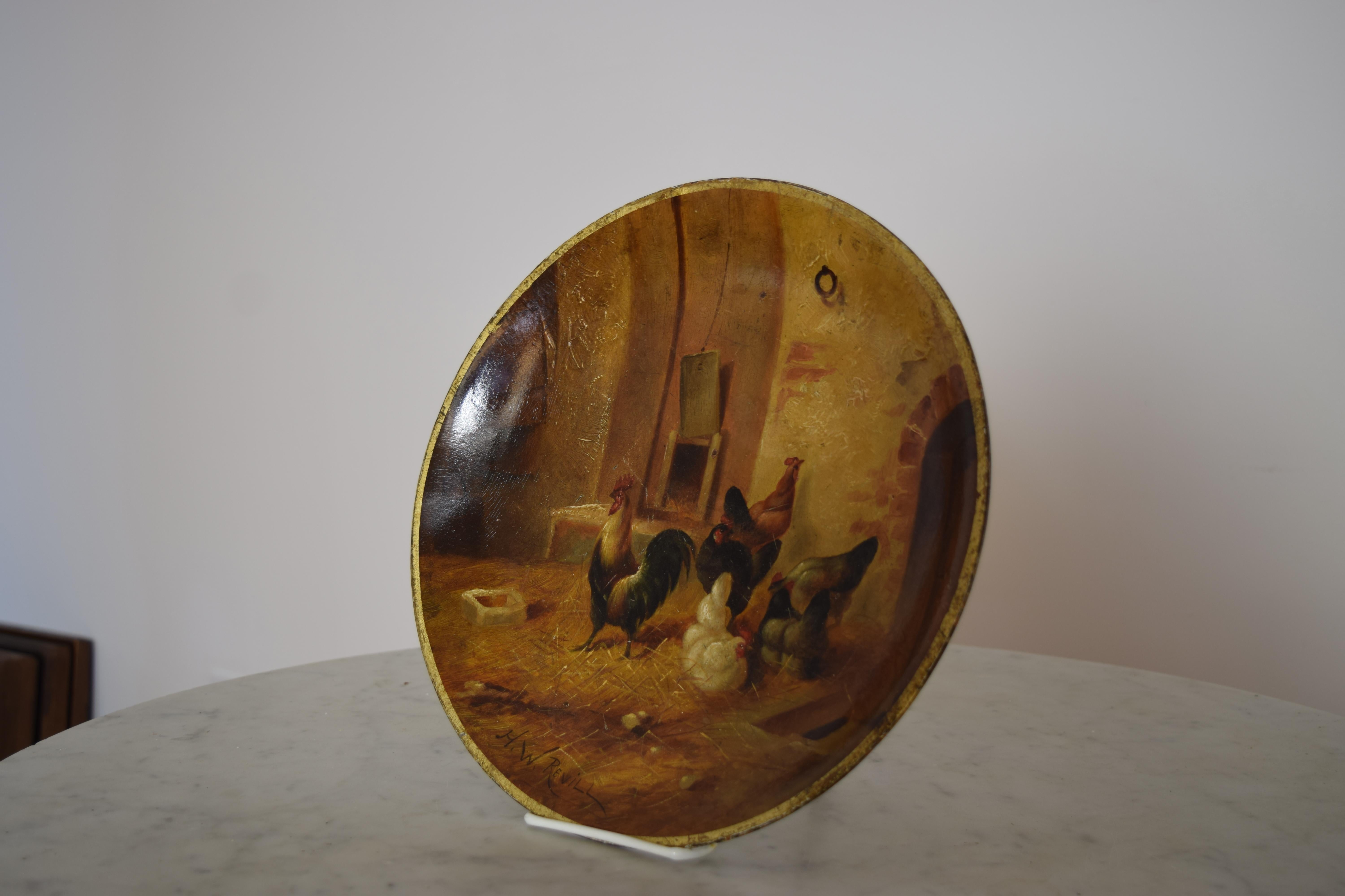 Stile provenzale Piatto in legno dipinto a olio rustico francese della fine del XIX secolo in vendita