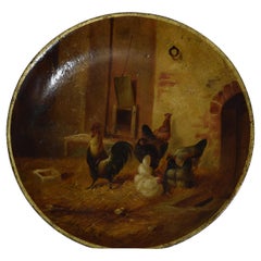 Antique Late 19th Century French Rustic Oil Painted Wooden Plate
