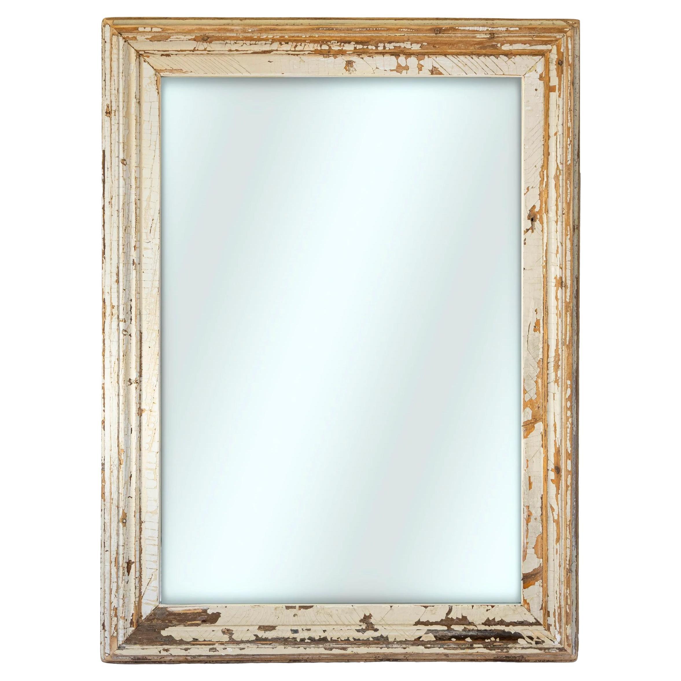 Late 19th Century French Rustic White Painted Mirror For Sale