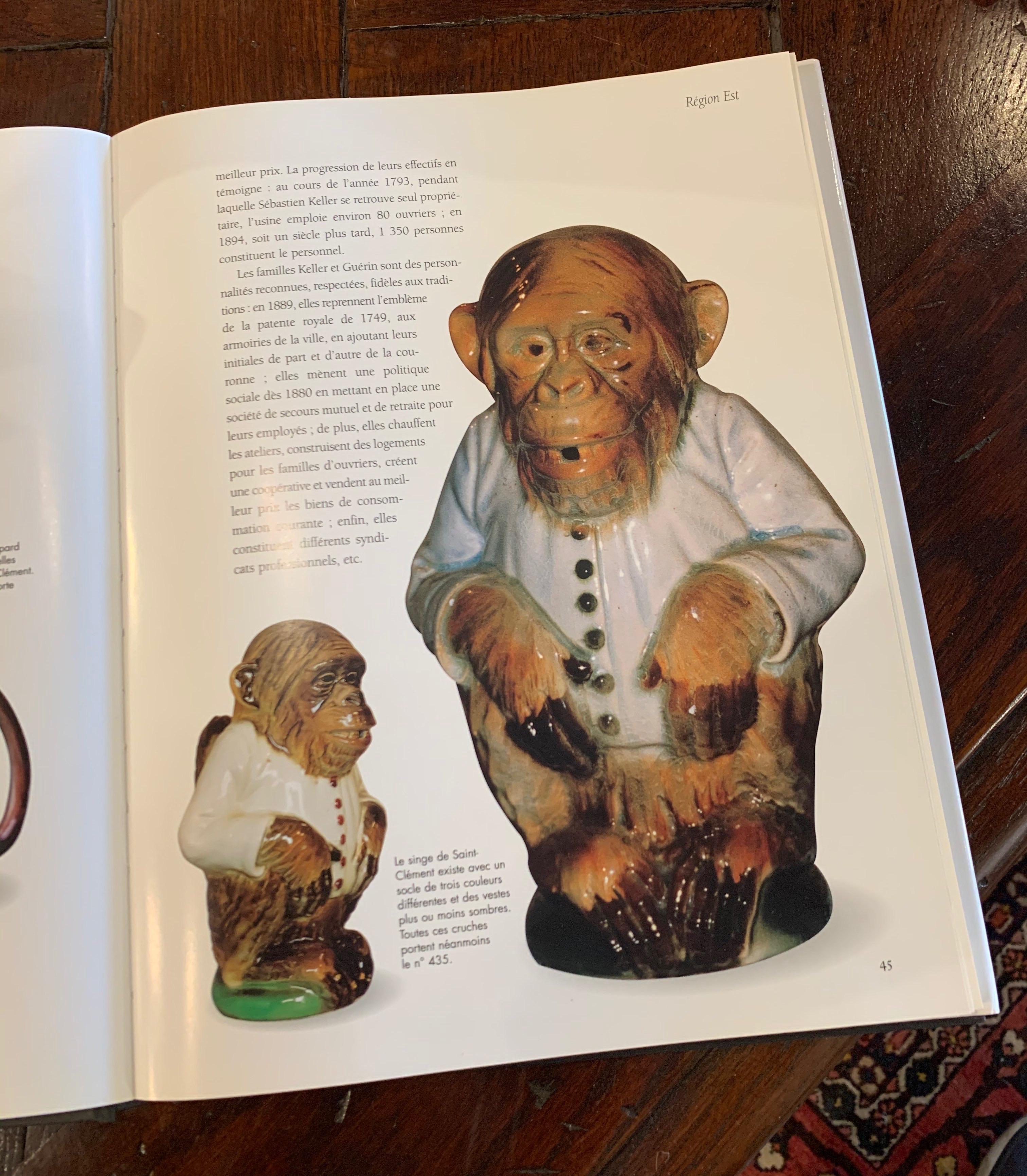 Pichet pour singe Barbotine en céramique peinte Saint Clément de la fin du 19ème siècle en vente 3