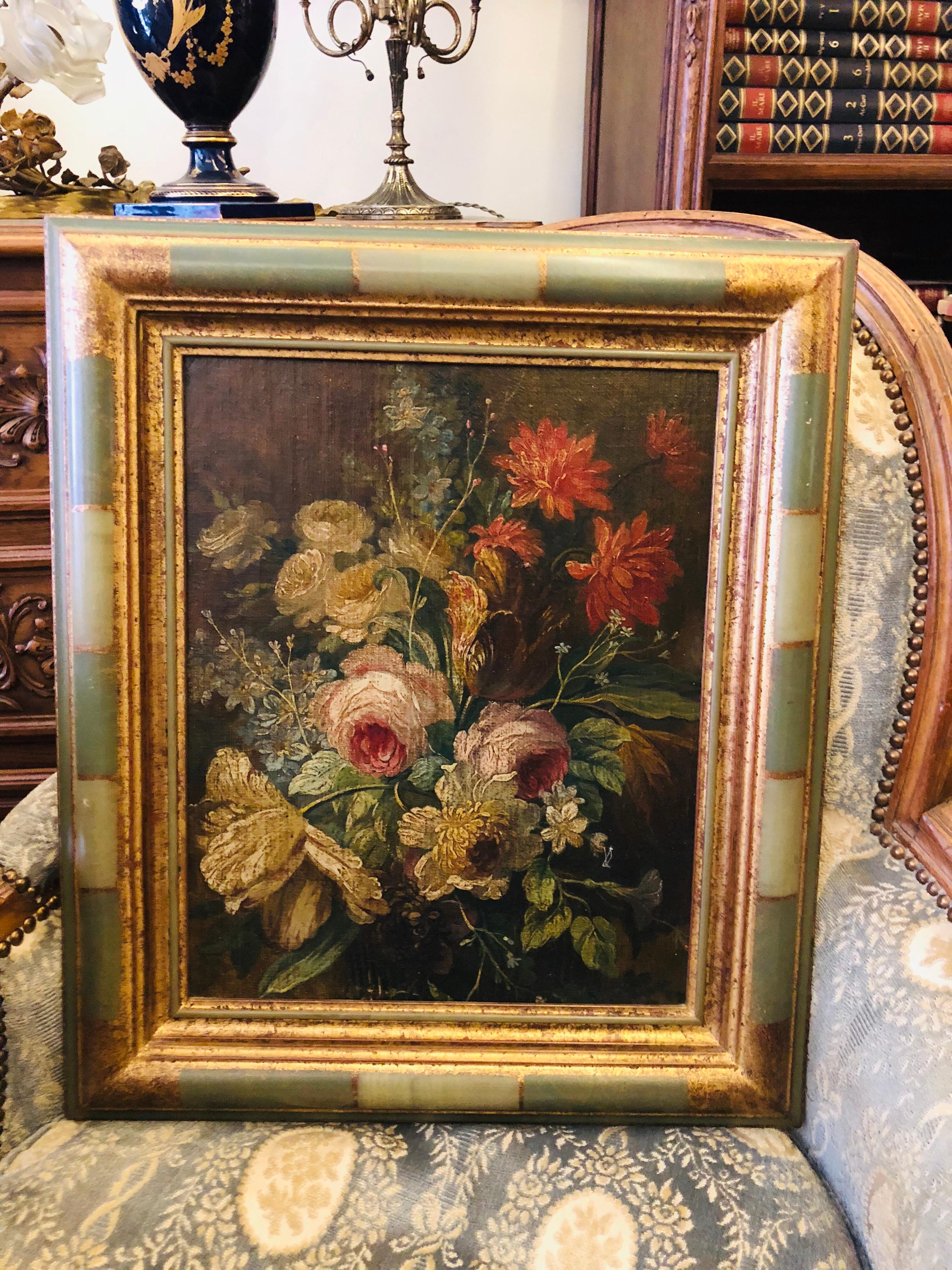 19th century painting of beautiful flowers, oil on canvas,
France.