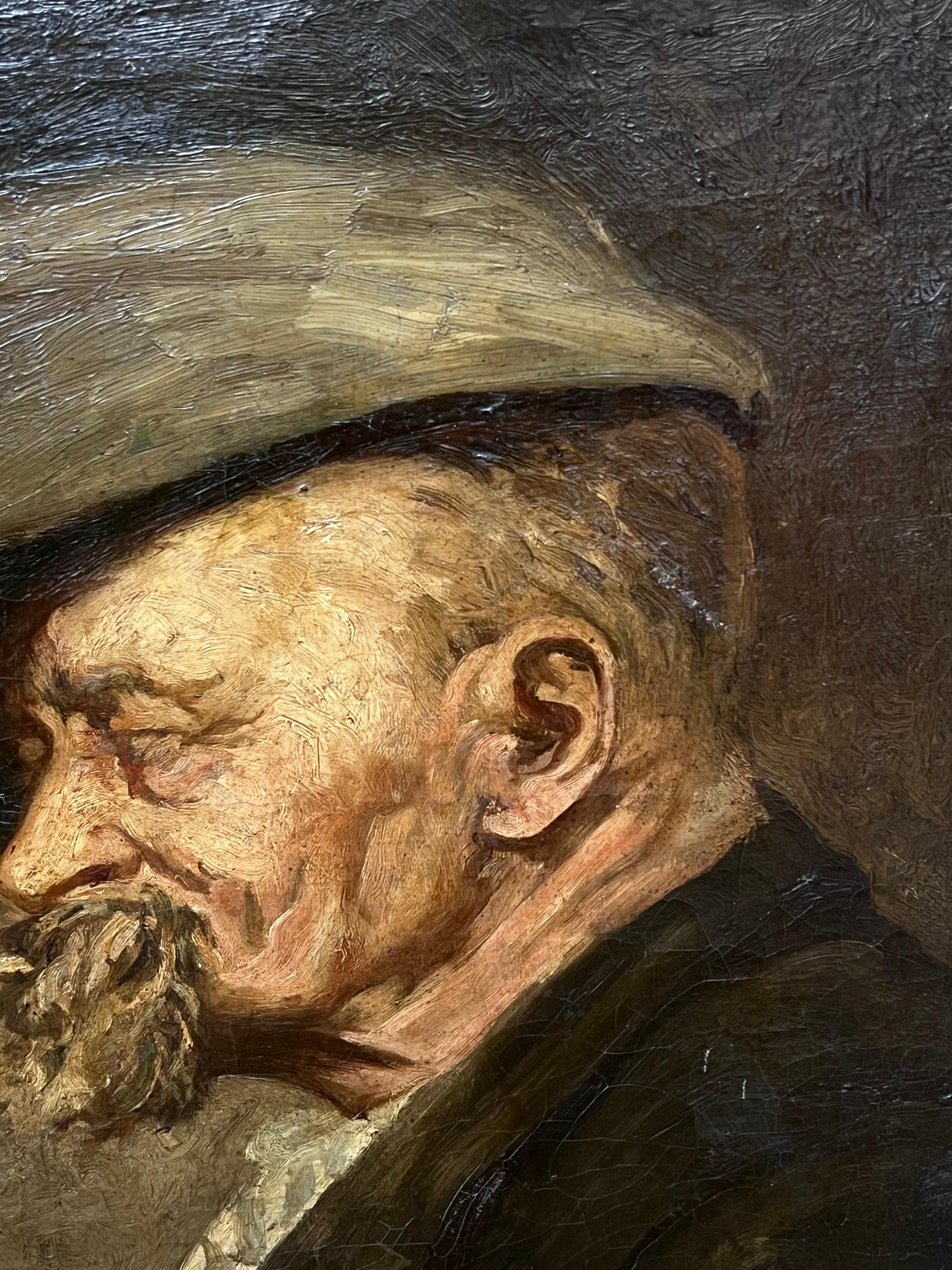Feine Qualität 19. Jahrhundert Französisch Impressionist Öl Porträt Mann raucht Pfeife (Impressionismus), Painting, von Late 19th Century French school 