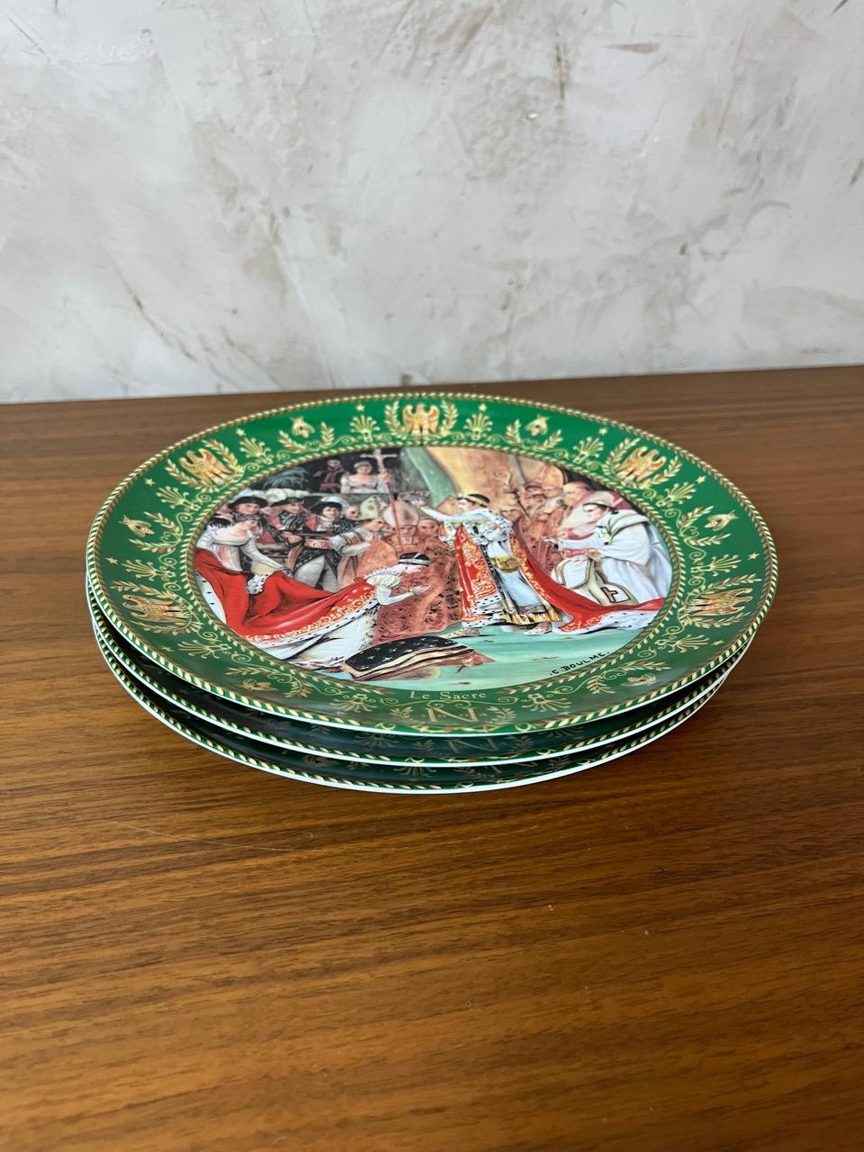 Late 19th century French Set of 3 Limoges Porcelain Napoleon Theme Plates, 1890s For Sale 7