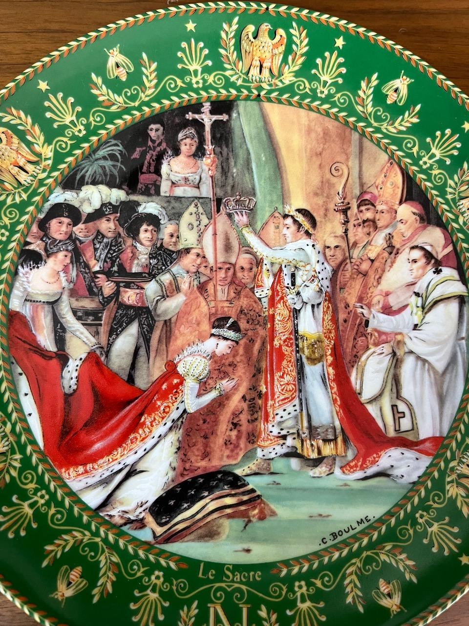 Late 19th century French Set of 3 Limoges Porcelain Napoleon Theme Plates, 1890s For Sale 2