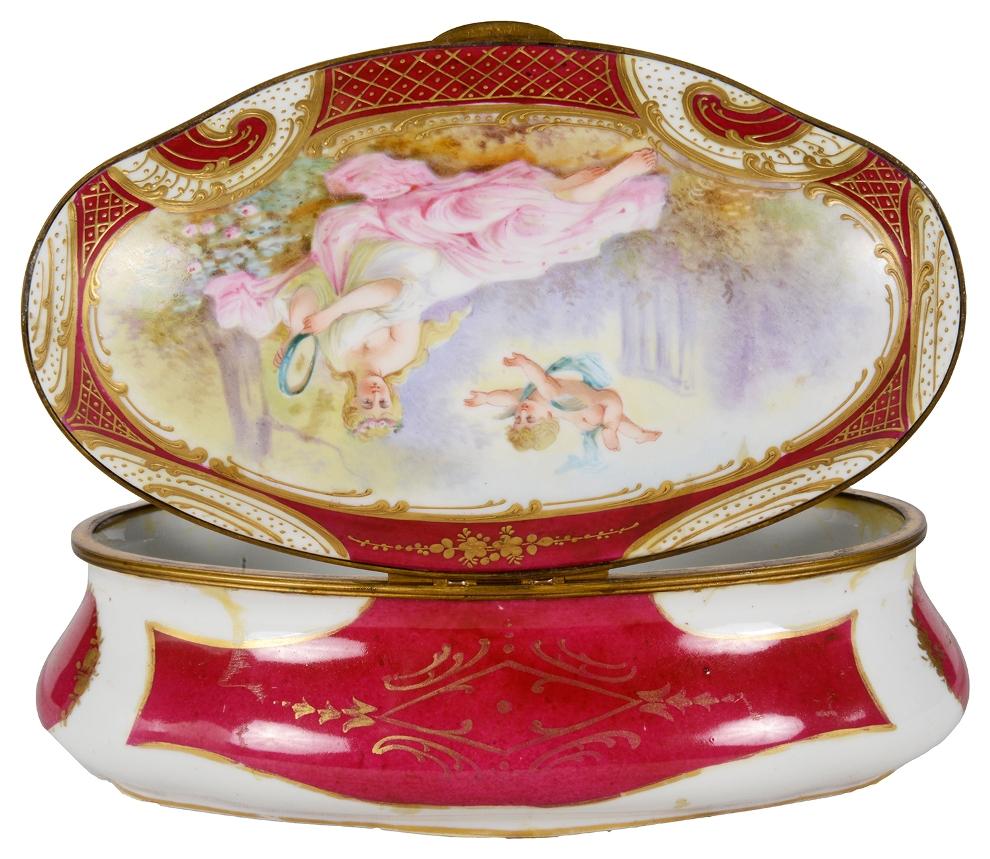 Hand-Painted Late 19th Century French Sevres Style Porcelain Casket For Sale