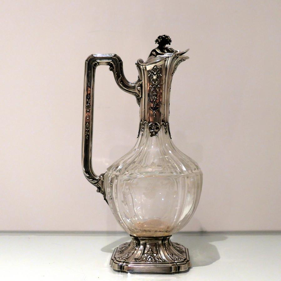 Late Victorian Late 19th Century French Silver & Crystal Claret Jug Paris circa 1895 E Tetard For Sale