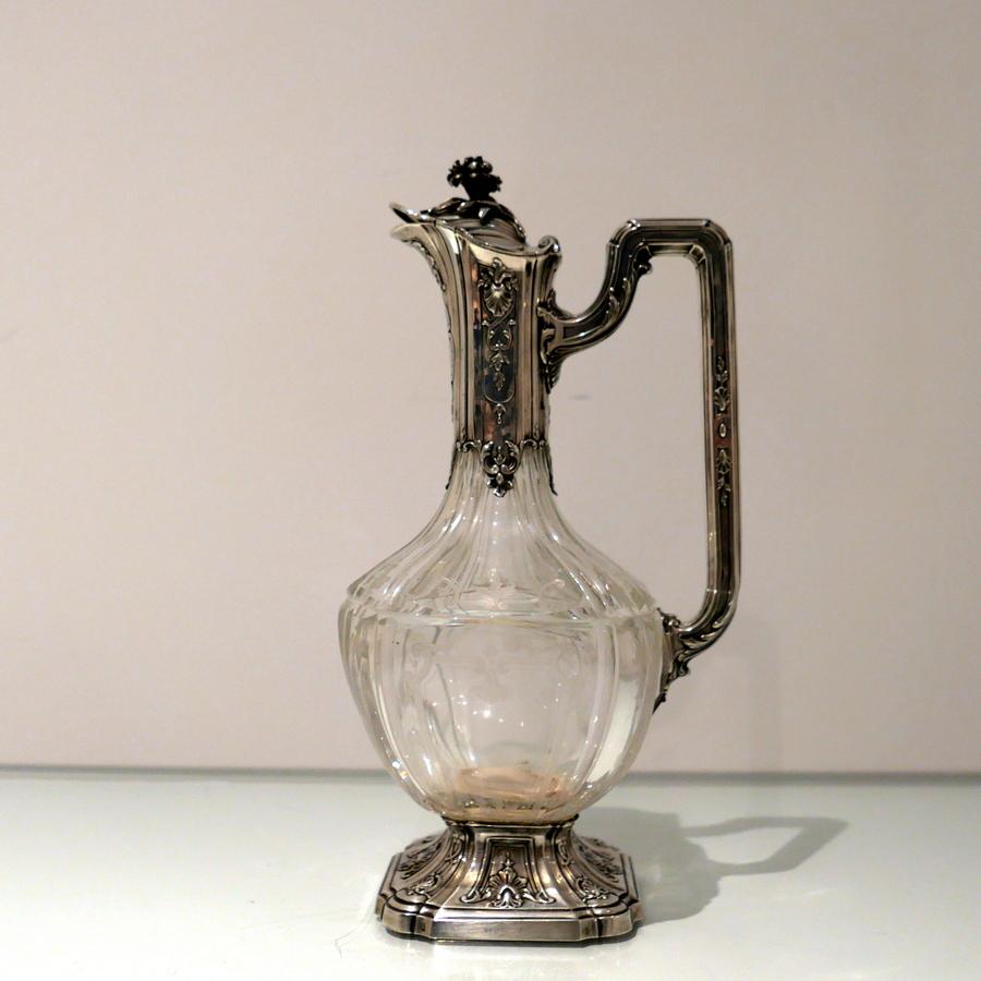 Sterling Silver Late 19th Century French Silver & Crystal Claret Jug Paris circa 1895 E Tetard For Sale