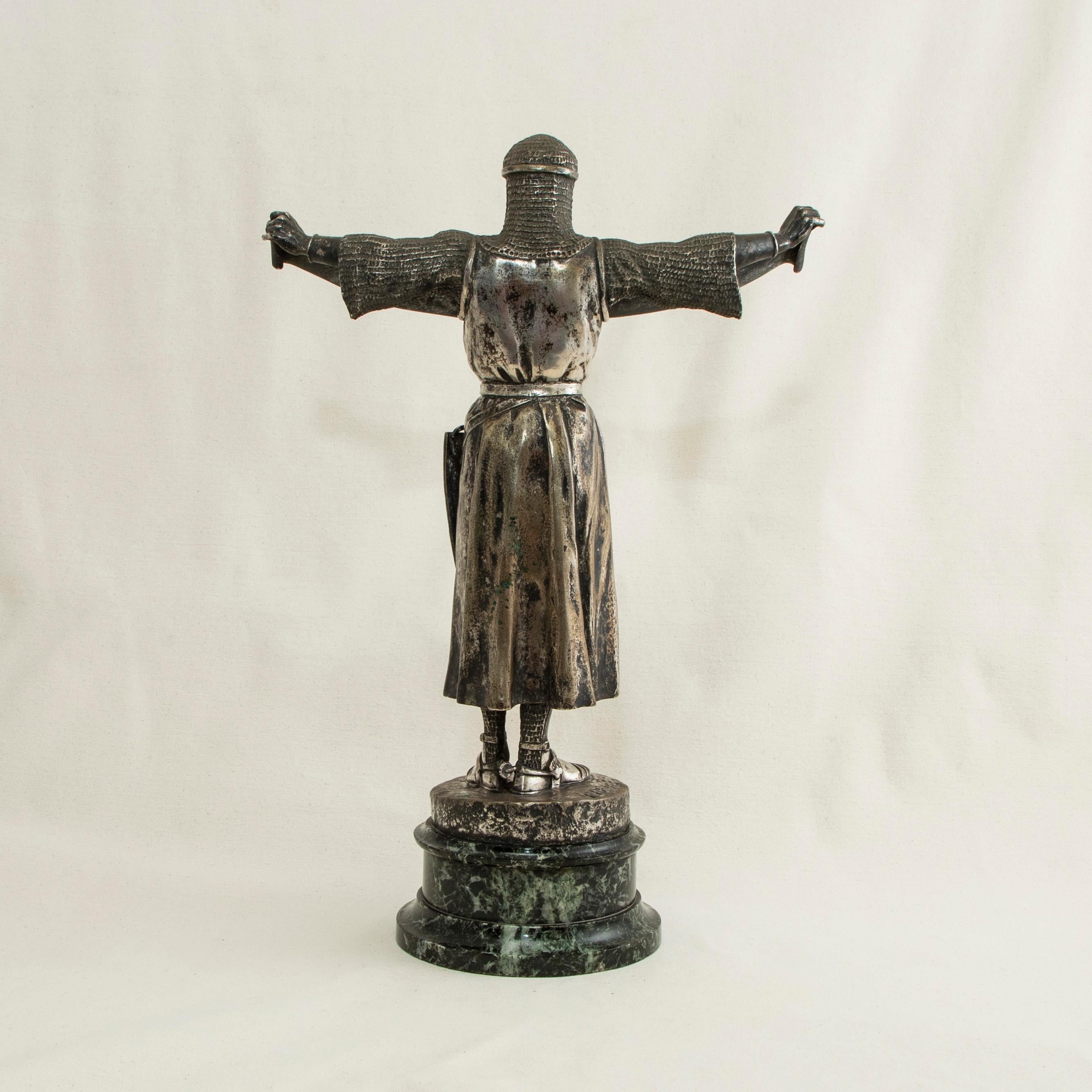 Late 19th Century French Silvered Bronze Knight Sculpture by Emmanuel Fremiet In Good Condition In Fayetteville, AR