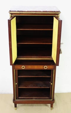 Late 19th Century French Slender Mahogany Marble Topped Cabinet