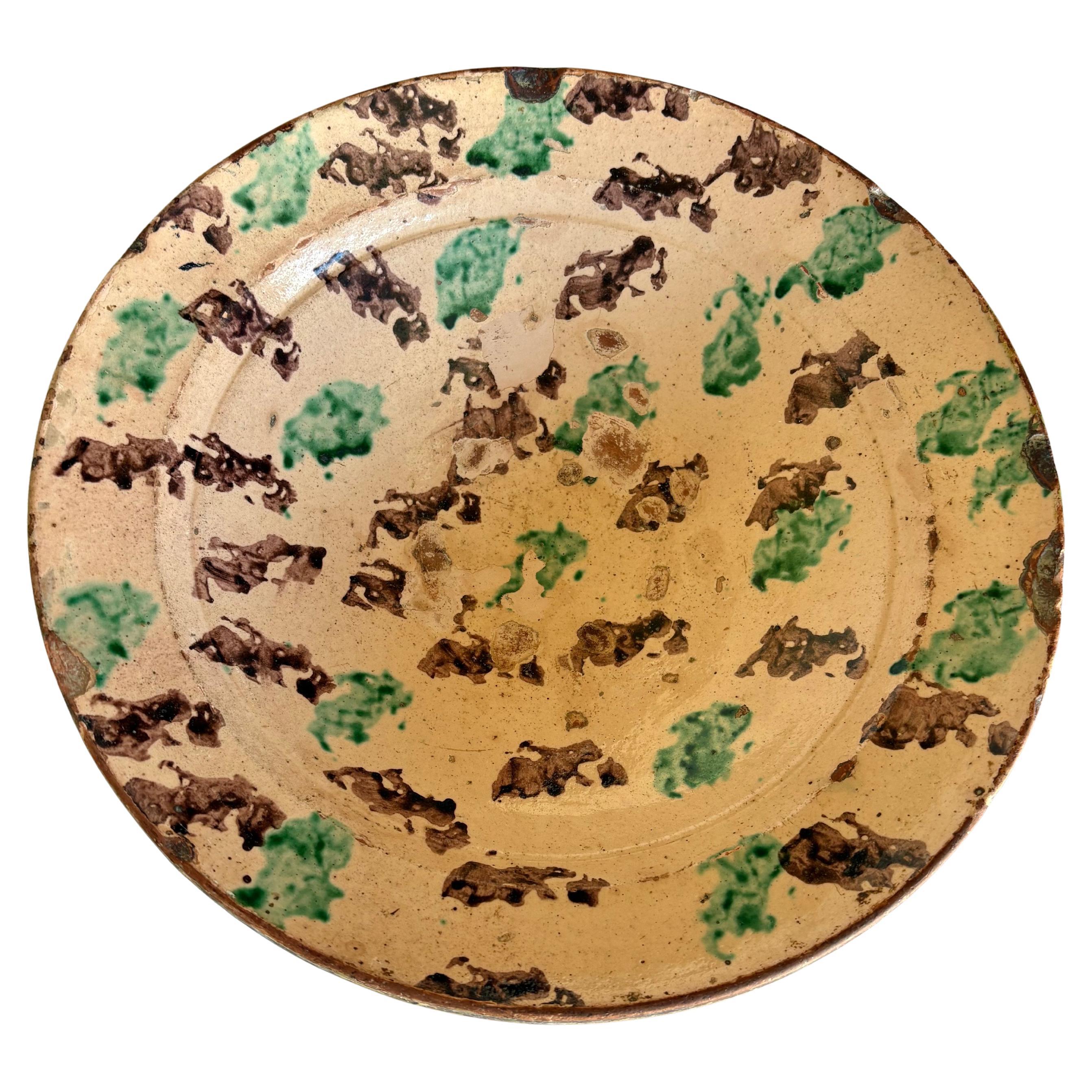 Late 19th Century French Spongeware Pottery Bowl For Sale