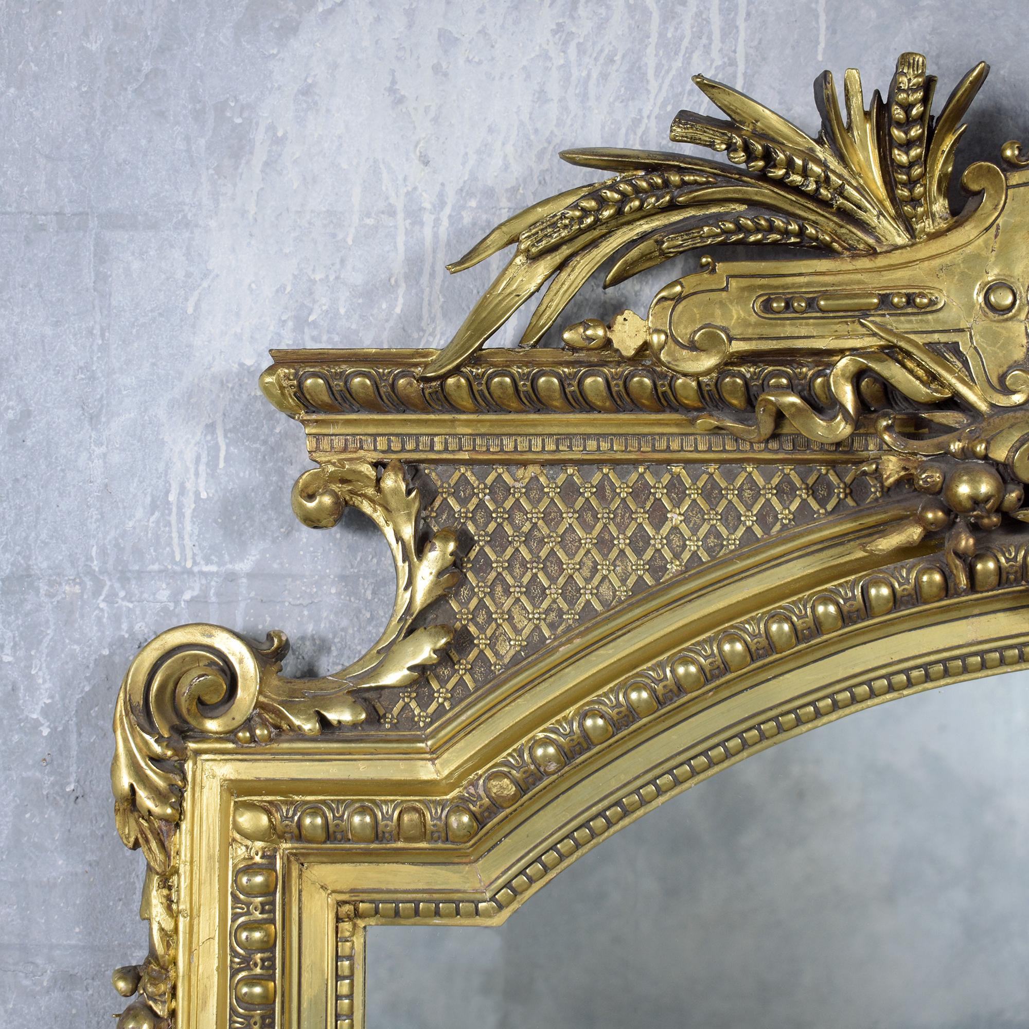 Late 19th Century Restored Late 19th-Century French Giltwood Standing Mirror with Lion Carving For Sale