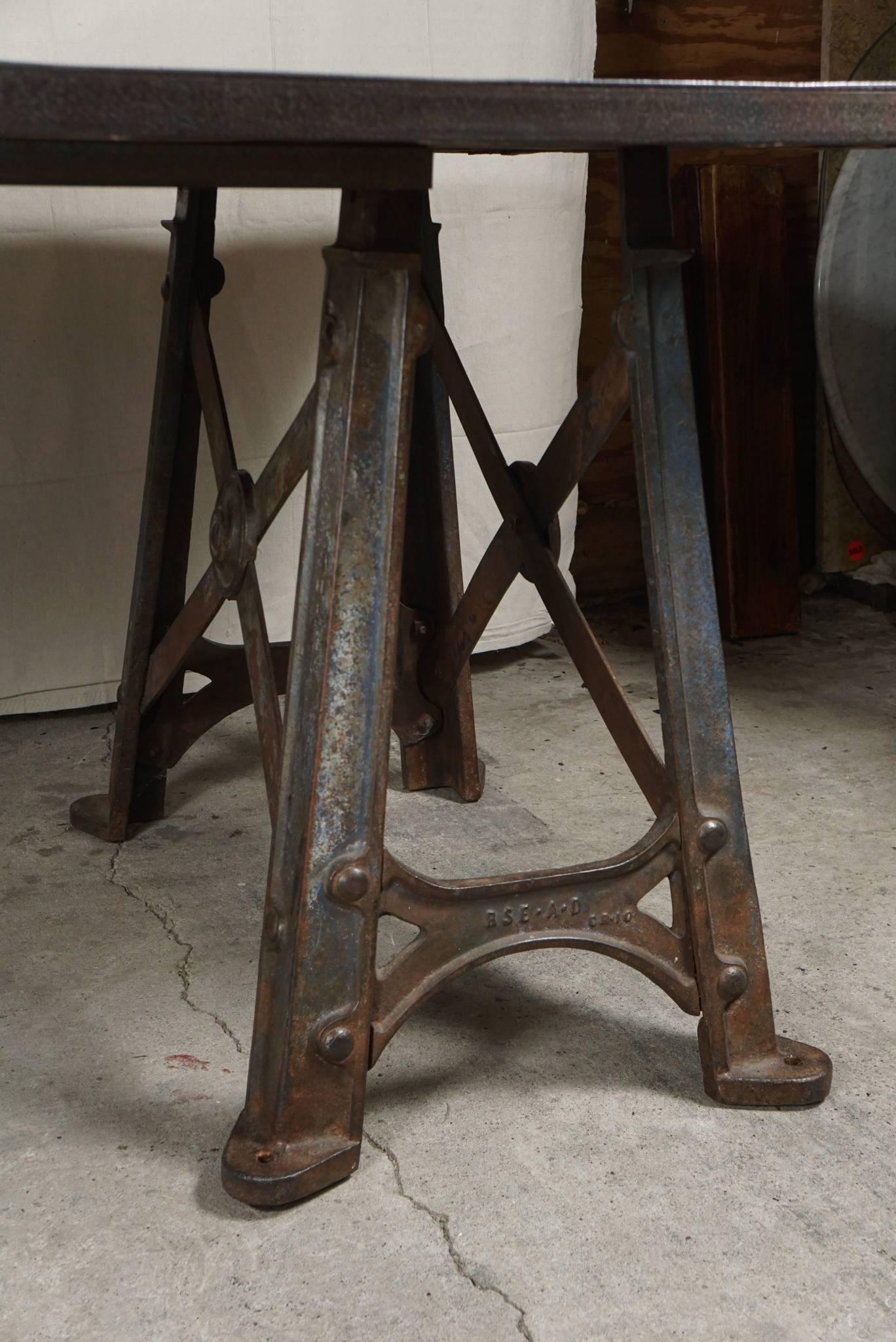 Cast Late 19th Century French Steel Large Industrial Table For Sale