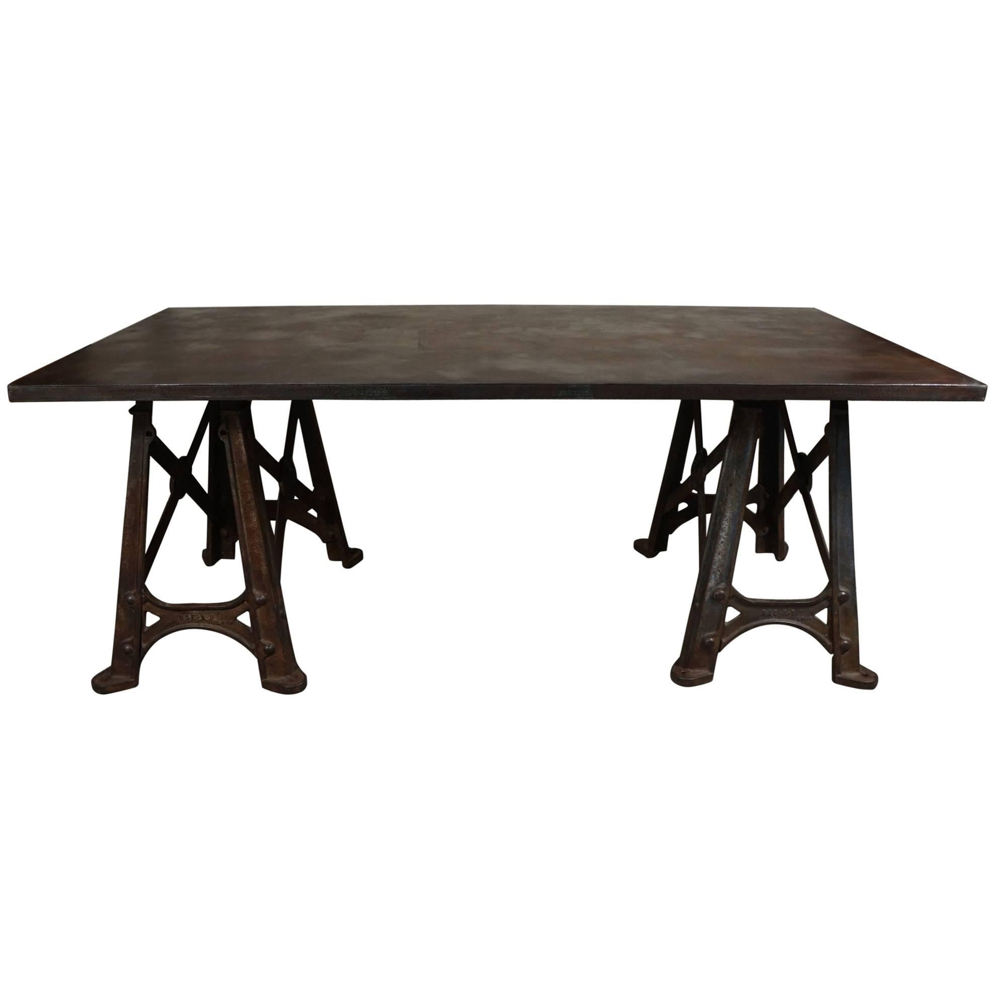 Late 19th Century French Steel Large Industrial Table For Sale