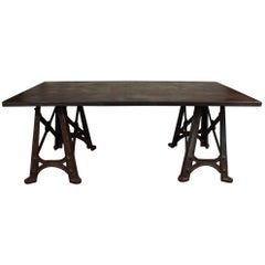 Used Late 19th Century French Steel Large Industrial Table