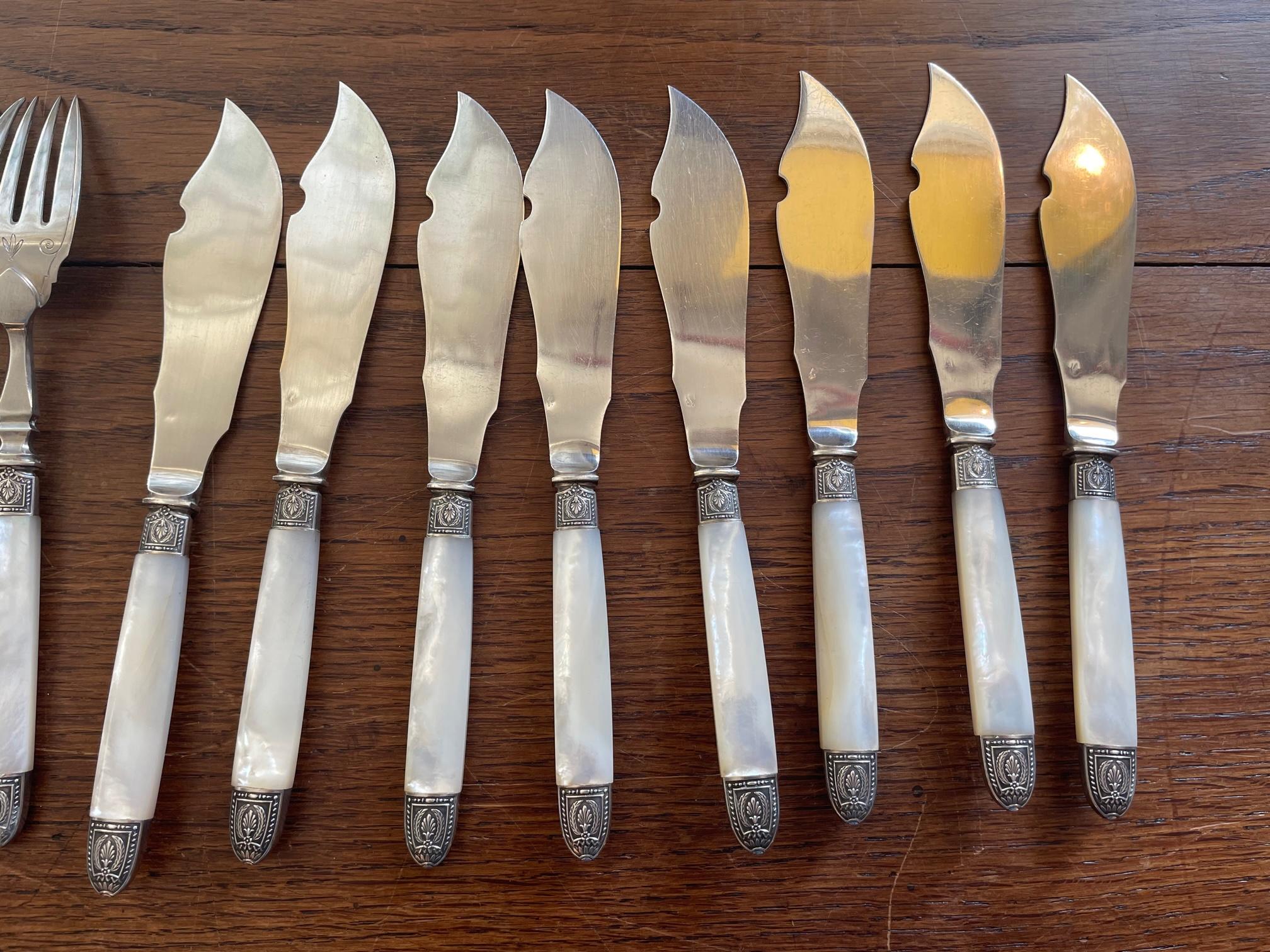 Late 19th Century, French, Sterling Silver and Mother-of-Pearl Fish Cutlery  For Sale 5