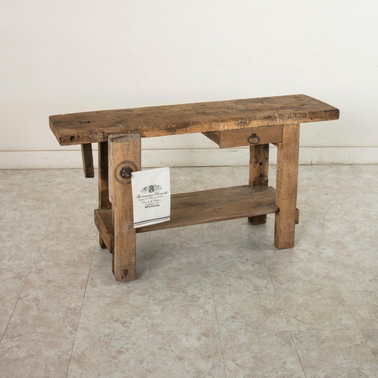 Late 19th Century French Stripped Oak Workbench, Console, Sofa Table