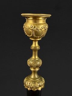 Late 19th Century French Style Gilt Bronze & Black Marble Candlestick - 9.3in