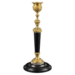 Late 19th Century French Style Gilt Bronze & Black Marble Candlestick - 9.3in