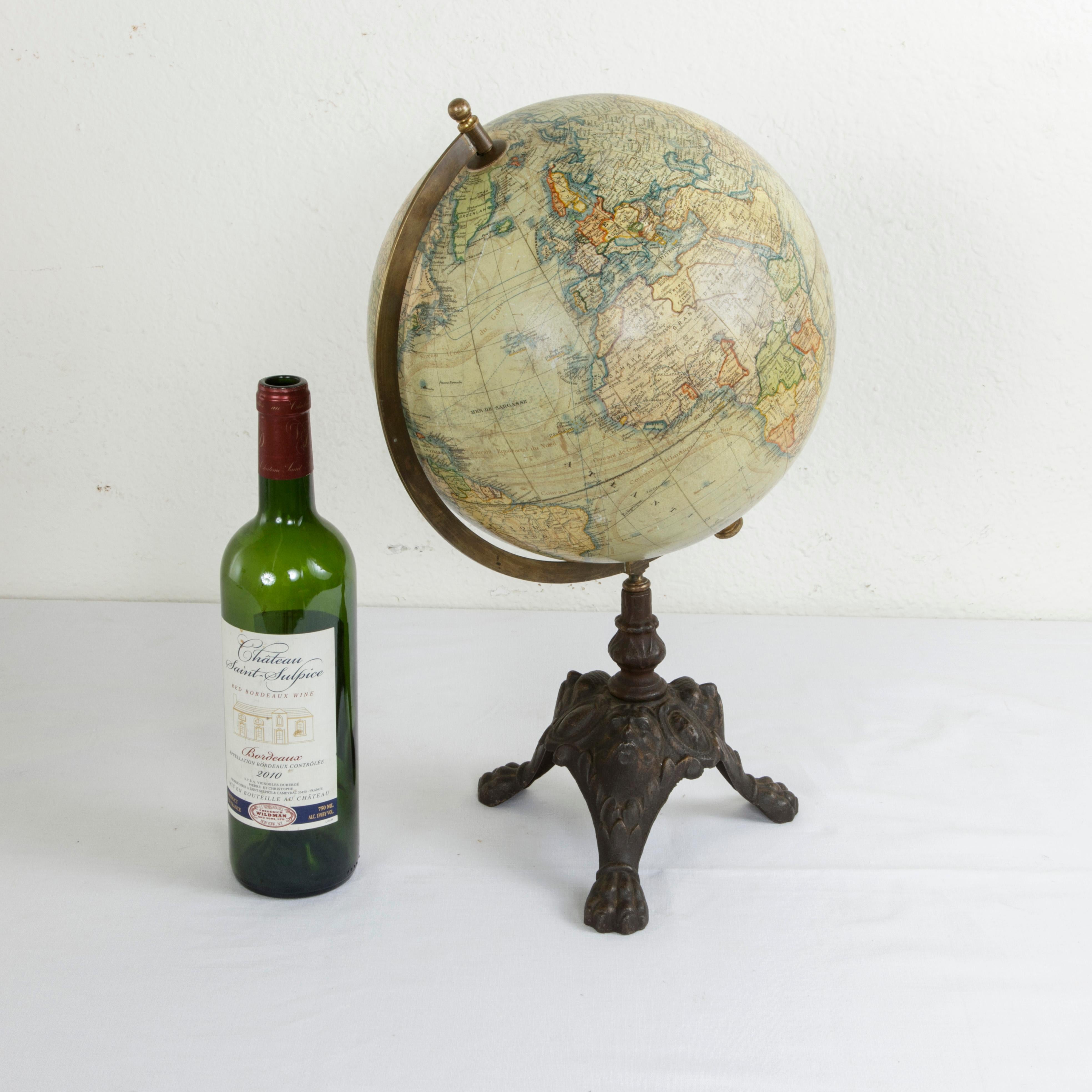 Late 19th Century French Terrestrial Globe on Cast Iron Base by Jules Lebegue 7