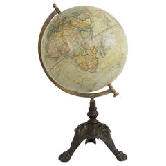 Antique Late 19th Century French Terrestrial Globe on Cast Iron Base by Jules Lebegue