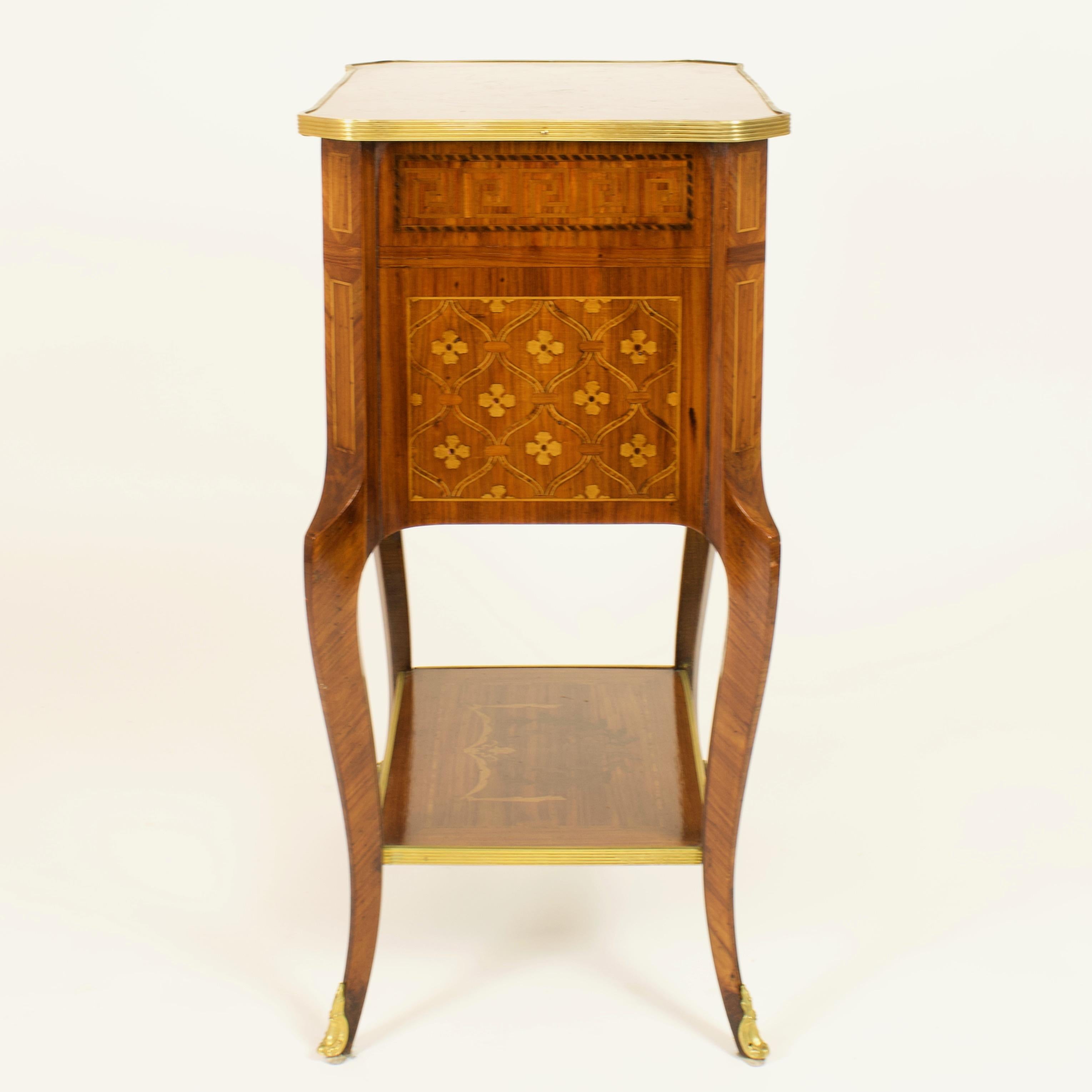Bronze Late 19th Century French Transition/Louis XVI Marquetry a la Reine Side Table For Sale