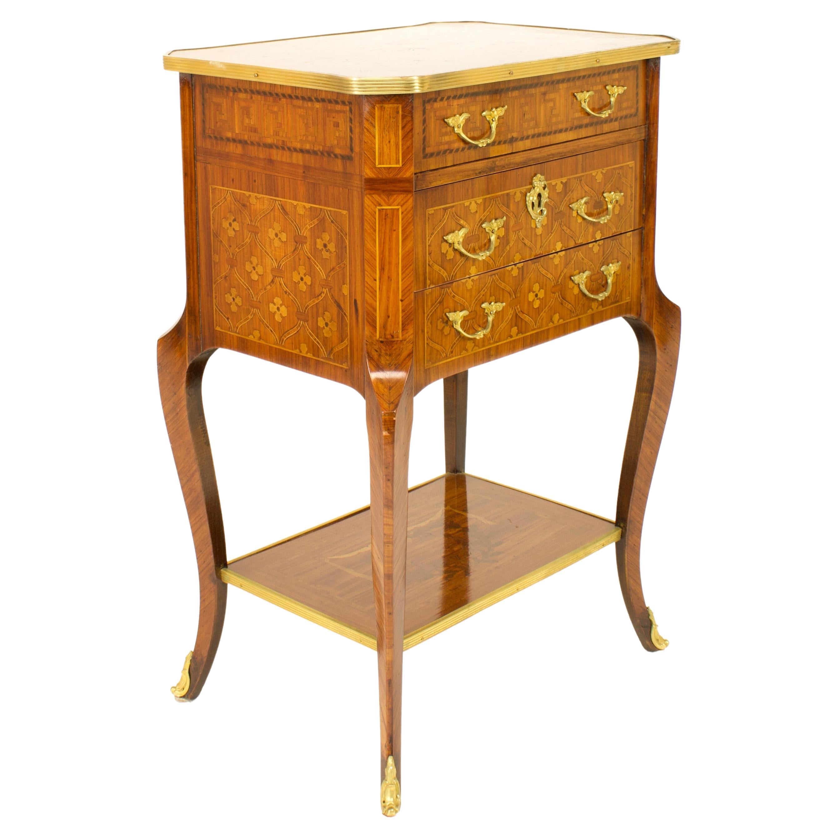 Late 19th Century French Transition/Louis XVI Marquetry a la Reine Side Table For Sale