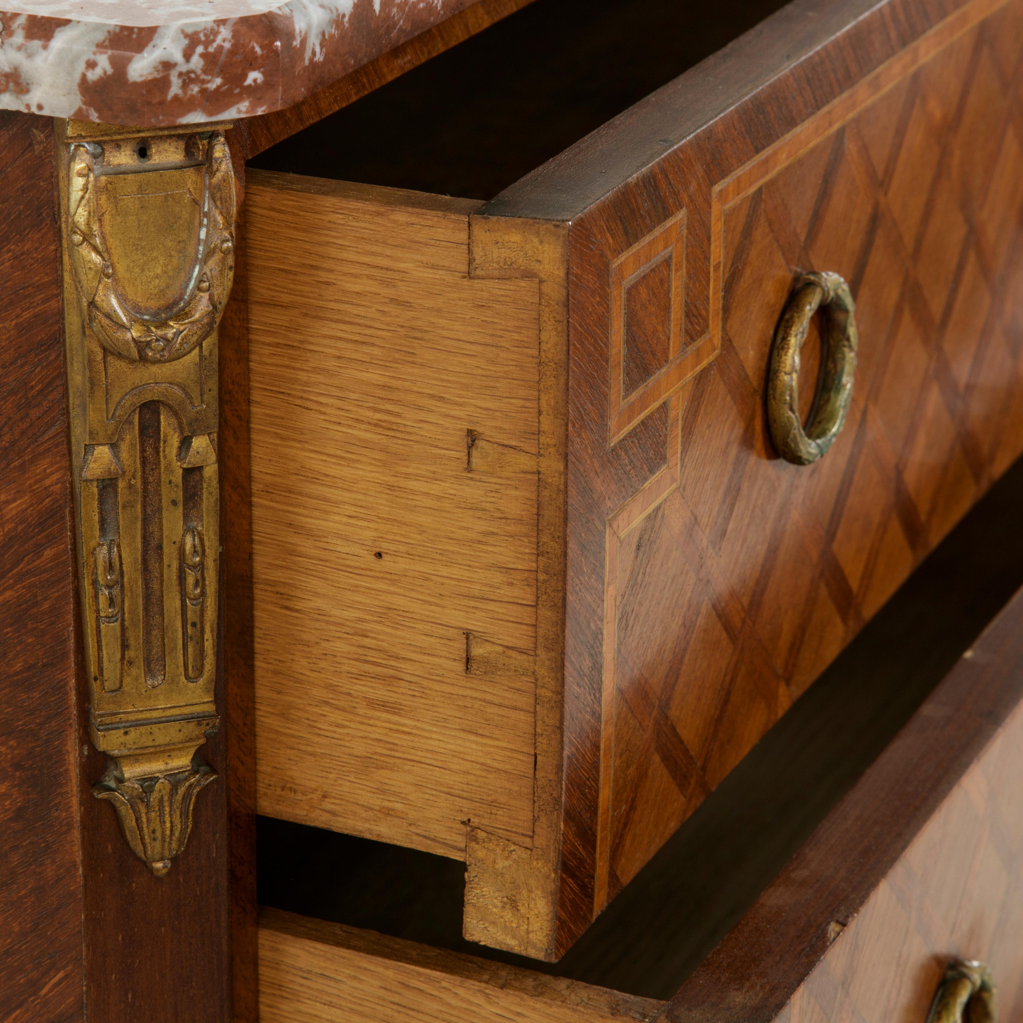 Late 19th Century French Transition Style Marquetry Commode or Chest, Marble Top 6