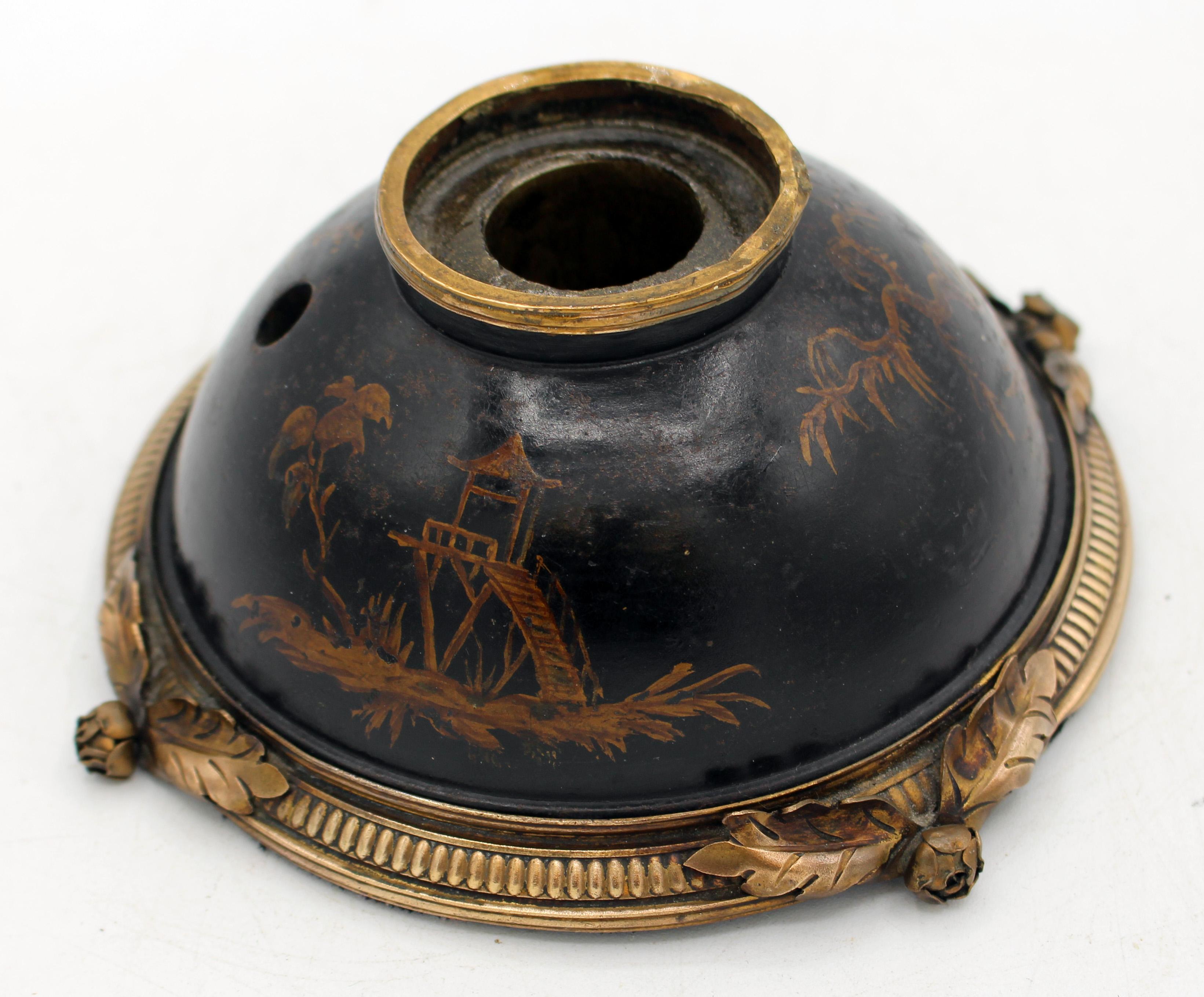 Chinoiserie Late 19th Century French Treen Inkwell with Pen Holder For Sale