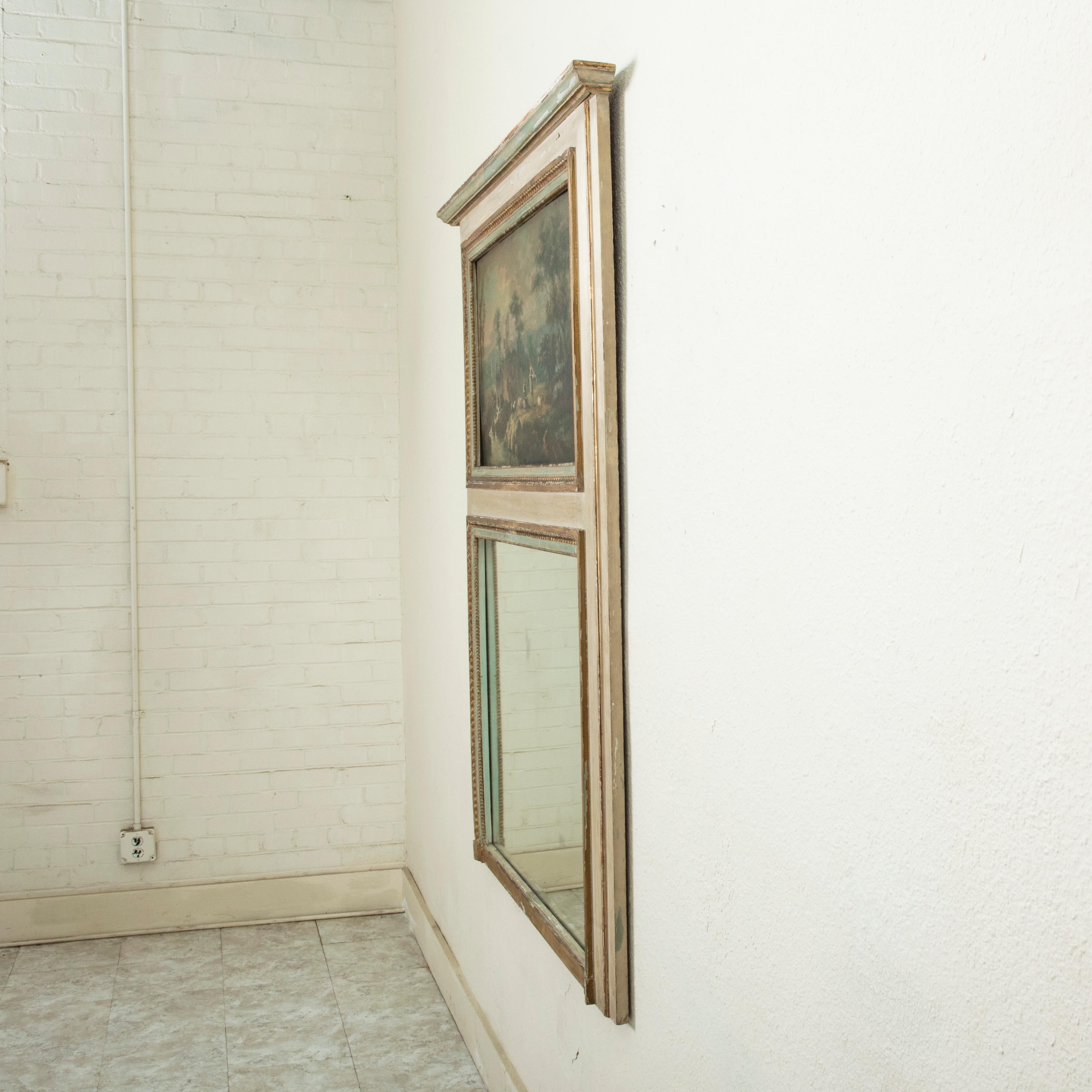 Hand-Painted Late 19th Century French Trumeau Mirror with Pastoral Scene Oil Painting For Sale